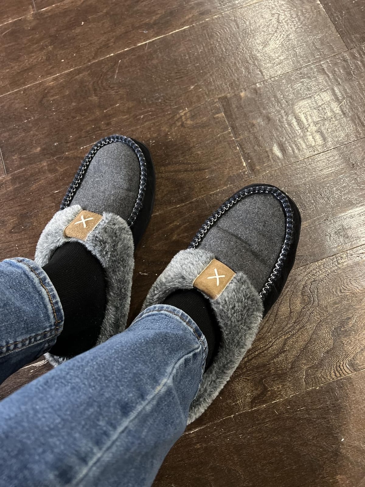 Mens Slippers Moccasins Memory Foam Fuzzy House Shoes for Bedroom | Wool-Like Plush Fleece Lined Comfy Warm Indoor Outdoor Slip on Rubber Sole Home Gifts customer photo 1