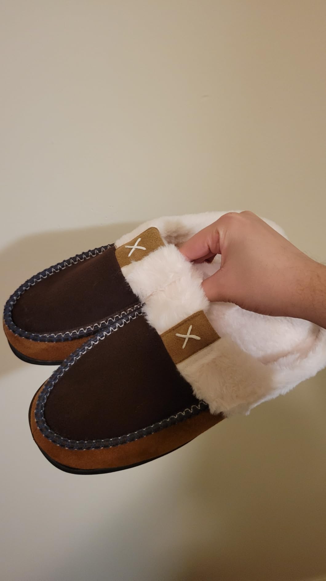 Mens Slippers Moccasins Memory Foam Fuzzy House Shoes for Bedroom | Wool-Like Plush Fleece Lined Comfy Warm Indoor Outdoor Slip on Rubber Sole Home Gifts customer photo 2