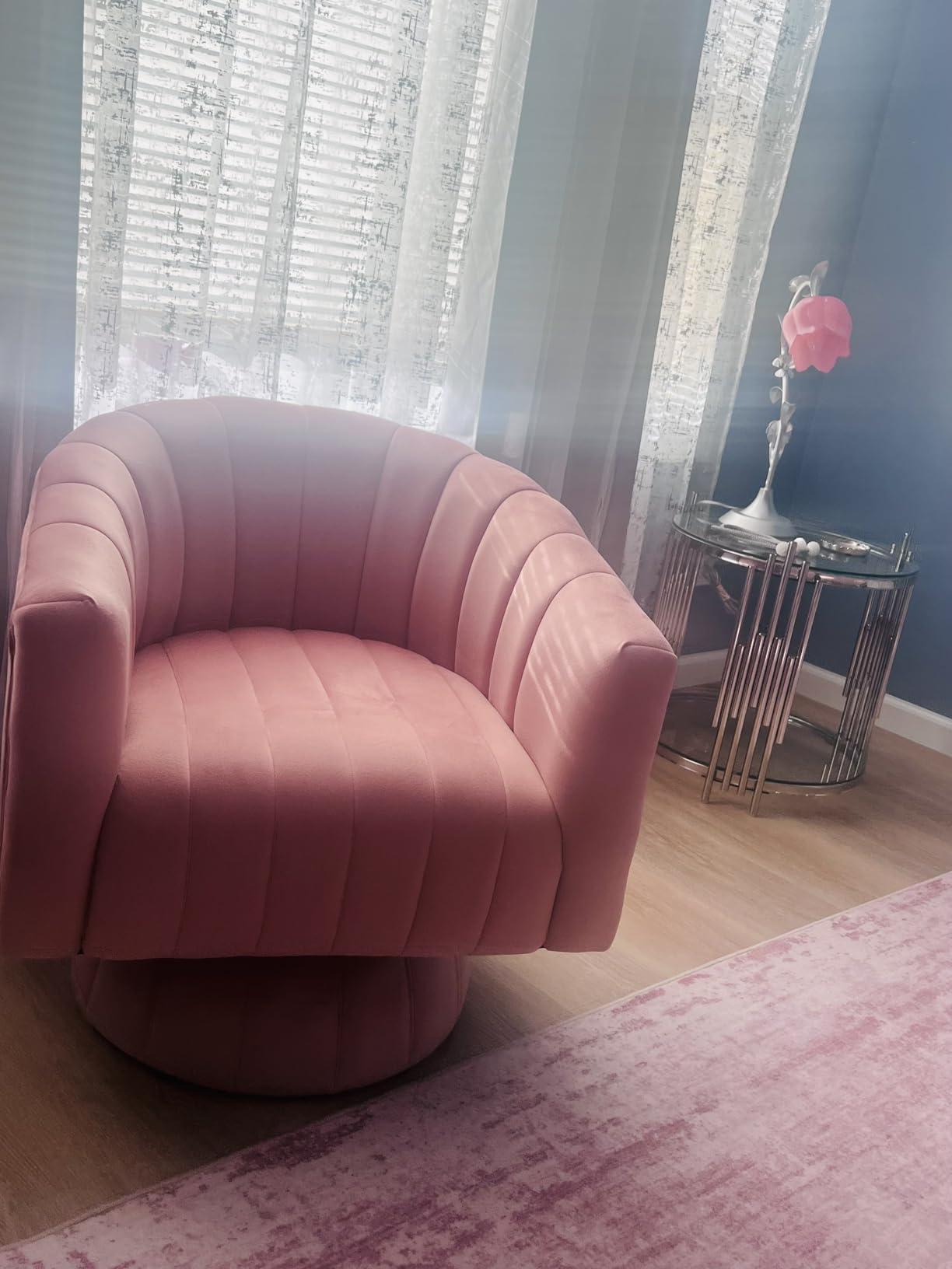 Kromax Swivel Accent Chair, Modern 360 Degree Swivel Barrel Chair, Beige customer photo 1