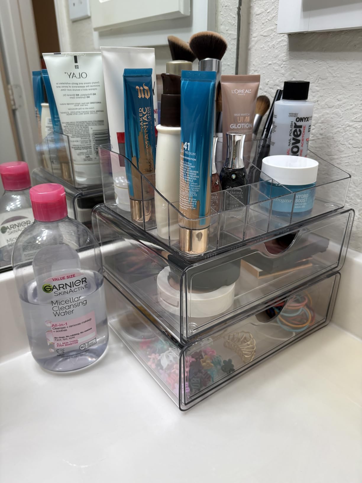Vtopmart 3 Tier Clear Makeup Organizer with Drawer, Cosmetic Storage for Dresser Countertop and Bathroom Vanity, Beauty Holder for Lipstick Brush Skincare customer photo 2