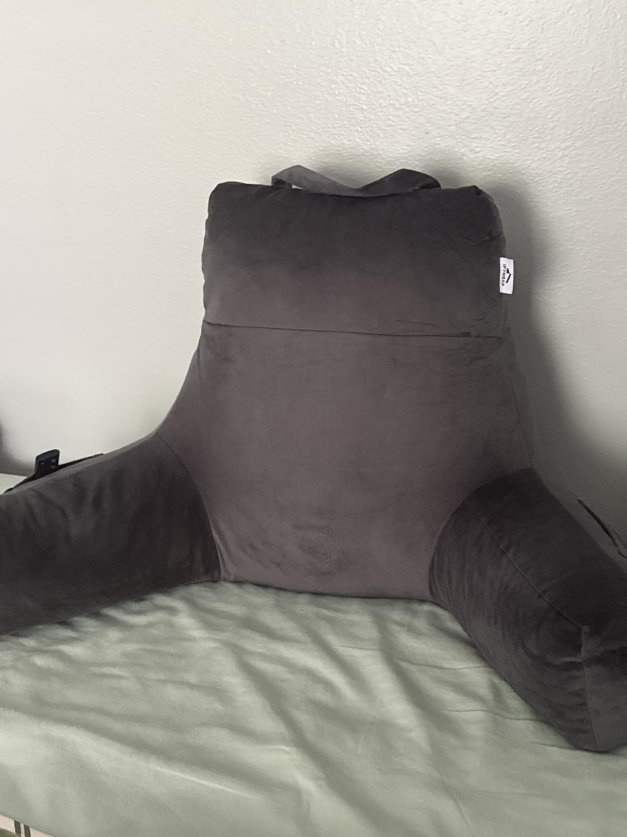 IPYNBAP Back Pillow for Bed Sitting up, Reading Pillow for Sitting in Bed Adult, Back Support Pillow, Memory Foam Sit up Lounge Backrest Pillow with Arms for TV, Couch, Chair, Dorm, 18 Inch, Grey customer photo 2