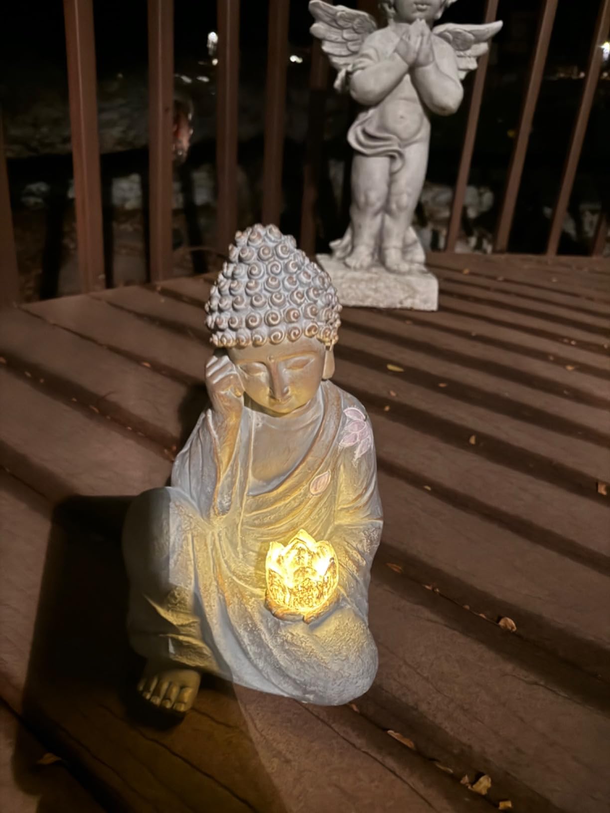 Buddha Statue Outdoor with Lotus Flower Light, IP65 Waterproof Solar Statue Lights, Outdoor Statues for Garden, Zen Decor for Garden, Home, Patio, Lawn customer photo 1