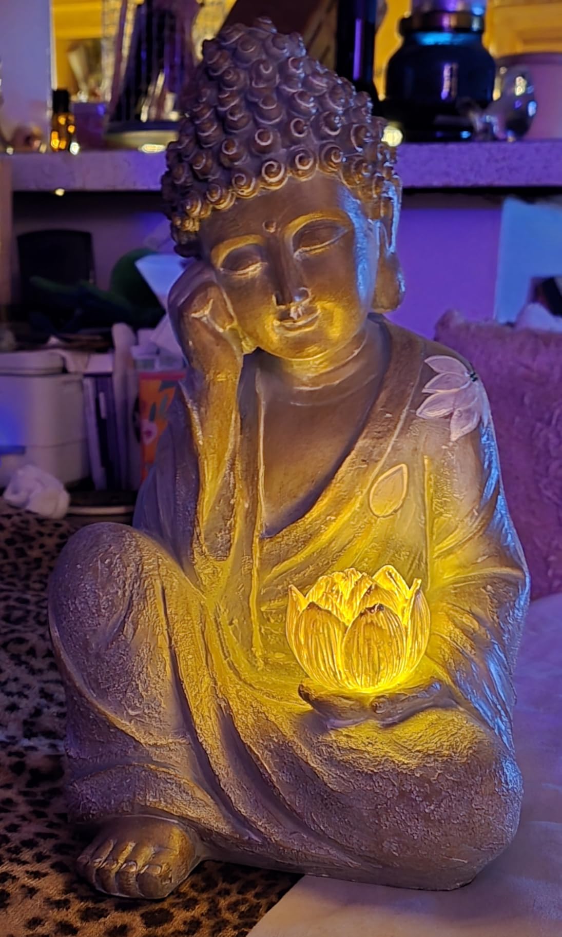 Buddha Statue Outdoor with Lotus Flower Light, IP65 Waterproof Solar Statue Lights, Outdoor Statues for Garden, Zen Decor for Garden, Home, Patio, Lawn customer photo 2
