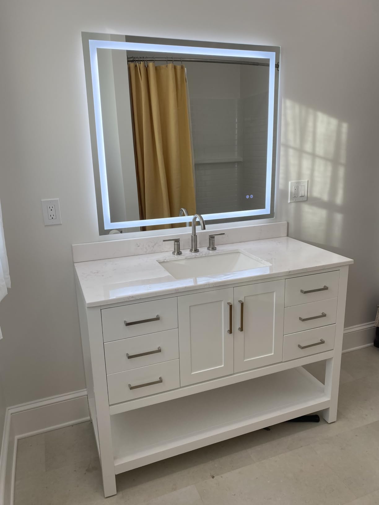 TETOTE LED Bathroom Mirror 24 x 30 Inch Lighted Bathroom Vanity Mirror with Lights, Brighter Frontlit and Backlit Light up Anti Fog Mirror, 3-Color Dimmable, Shatterproof Tempered Glass, Waterproof customer photo 2