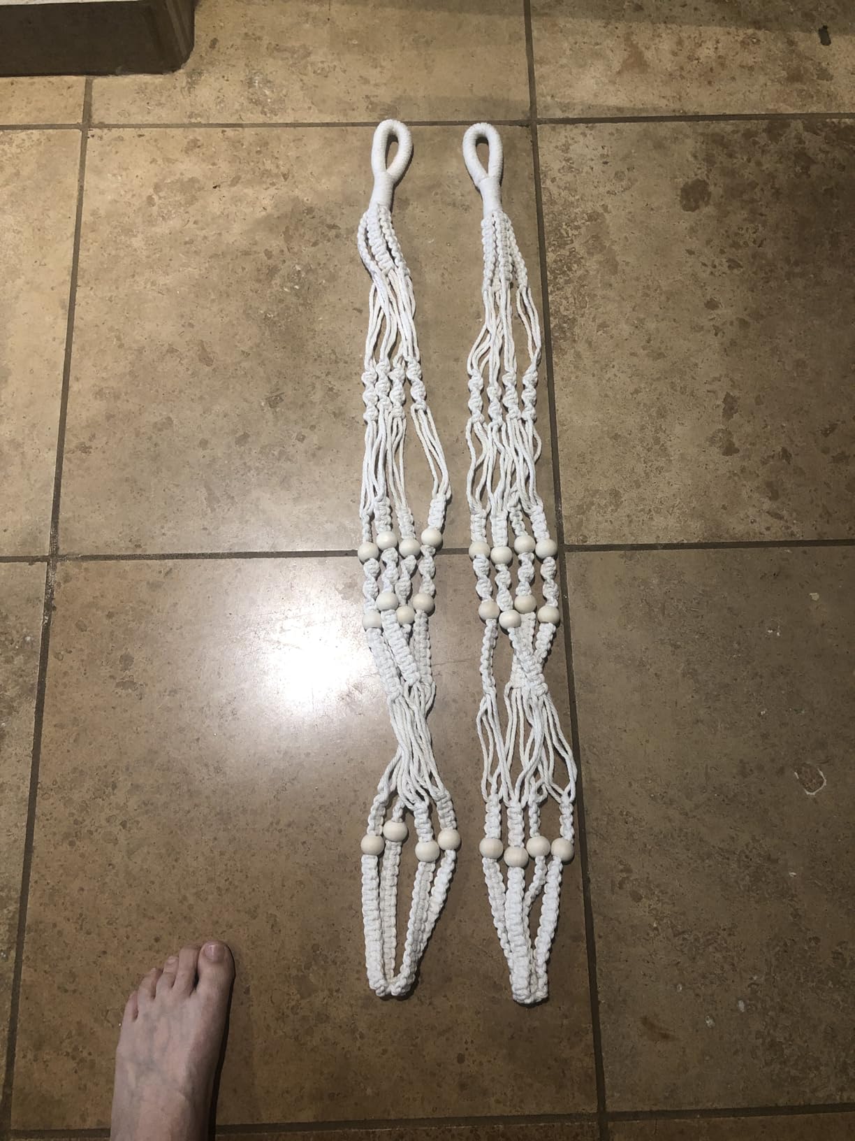 LEWESU Macrame Plant Hanger Indoor Set of 2 with 4 Hooks, Indoor Outdoor Hanging Planter for Plants Holder with Decorative Wood Beads & No Tassels, Boho Home Decor, 35 Inch Ivory (Pots Not Included) customer photo 2