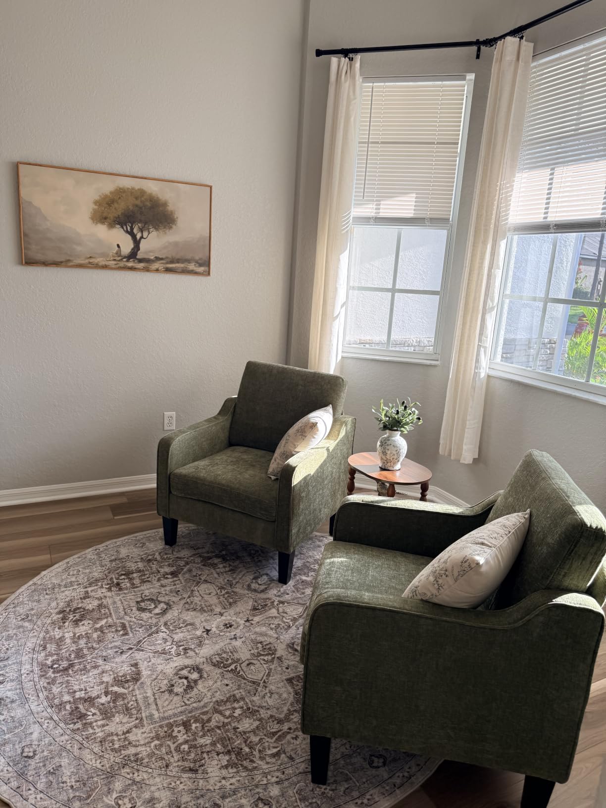VINGLI Accent Chair for Living Room Chairs Olive Green Reading Chair for Bedroom Scooped Arm Chair Mid Century Modern Accent Chairs Upholstered Comfy Chair for Apartment, Waiting Room customer photo 1