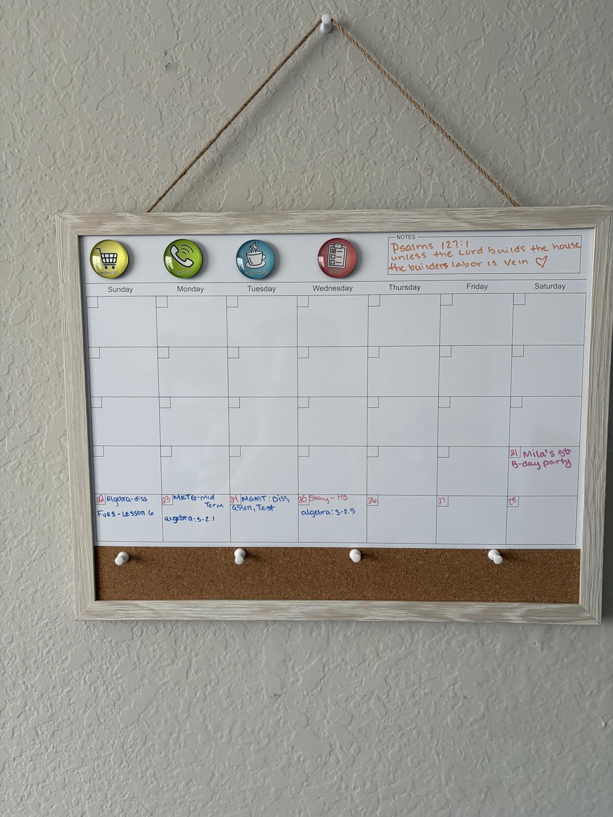 Calendar Whiteboard for Wall, TANKEE 17x13 Inches Whiteboard Calendar Cork Board Combo, Small Magnetic White Board with Wood Framed, Hanging Dry Erase Board for Kitchen Home Office School Planner customer photo 1