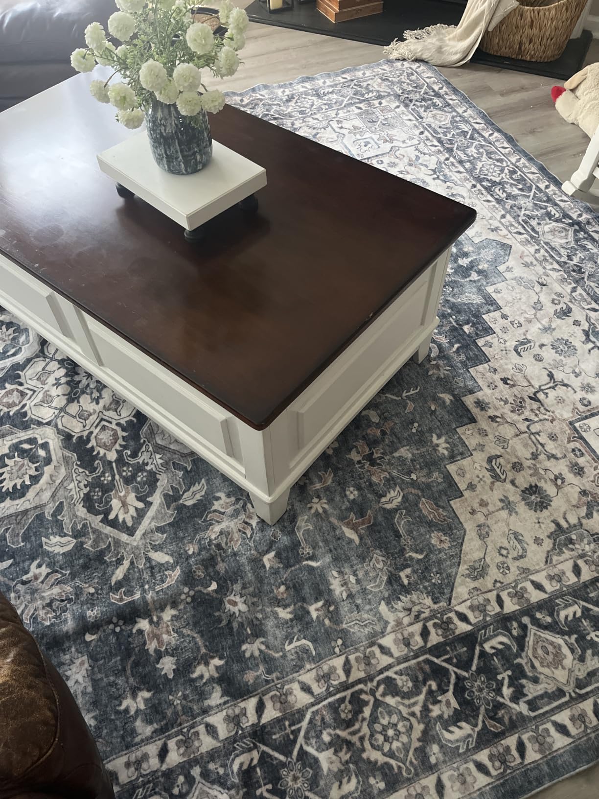 AMADA HOMEFURNISHING 8x10 Washable Area Rug, Low-Profile with Non-Slip Backing & Durable Edge Binding, Vintage Large Rugs for Living Room, Bedroom, Dining Room, Blue customer photo 2