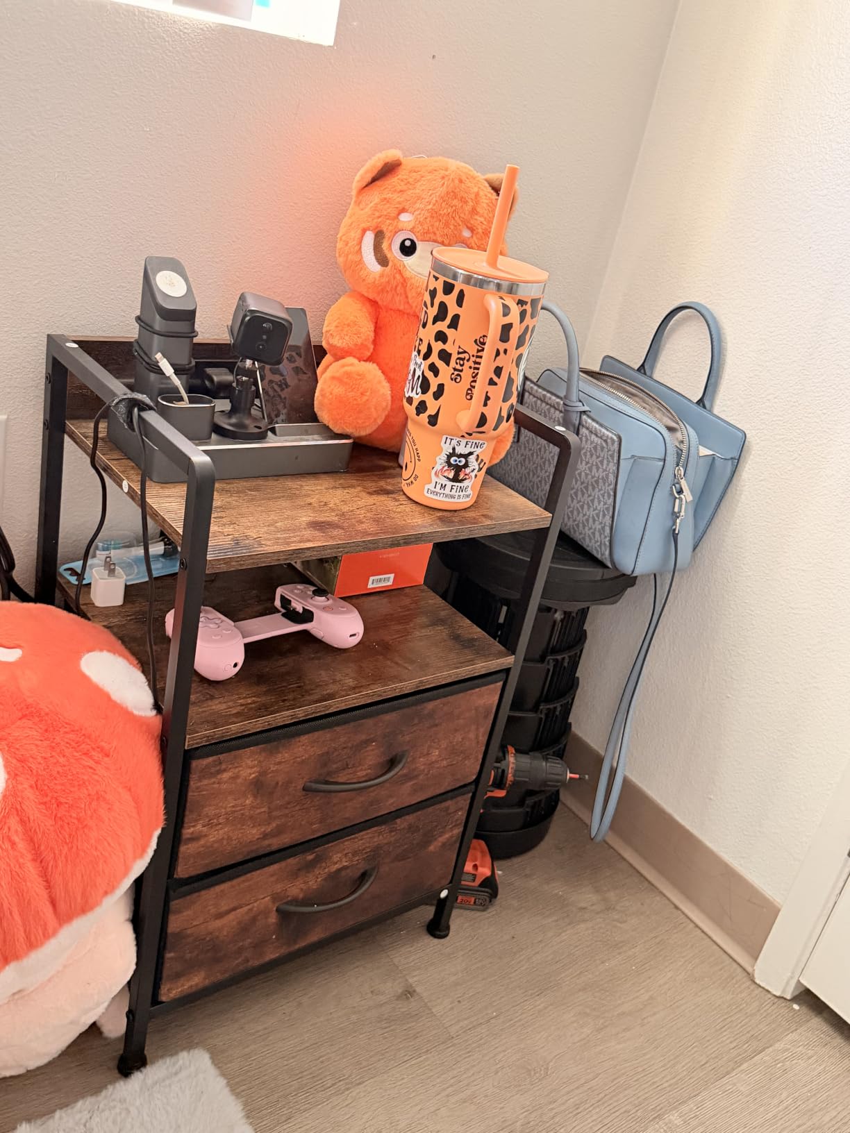 Lazzanto Nightstand with Rear Charging Station, LED Light, 2 Drawers, Black | Industrial Nightstand, 2 USB-A Ports & AC Outlets, Raised Back Guard, Fabric Storage Drawers, Bedside Table for Bedroom, Dorm customer photo 1