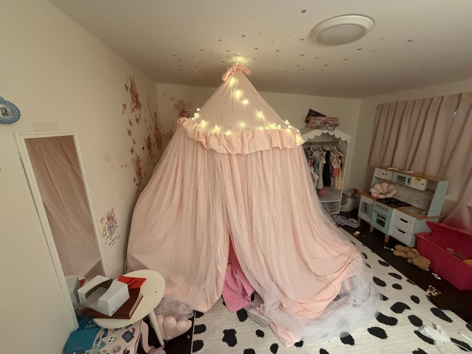 little dove Bed Canopy with Star Lights, Double Layer Canopy for Bed, Princess Play Tent for Girls Room, Breathable Bed Curtain for Children Reading Nook, Machine Washable, 25.6''x106'', Pink customer photo 1