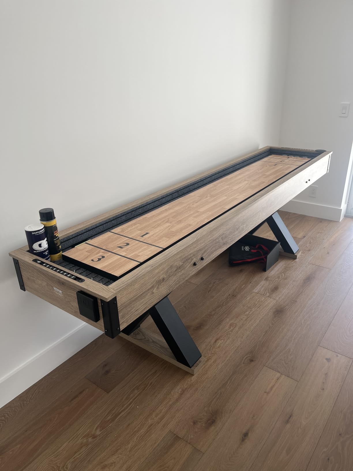 VEVOR 7ft 9ft 12ft Shuffleboard Table 2 in 1 Shuffleboard and Bowling Combo Set, Shuffle Board with Scratch-Resistant Playfield, Pucks, Bowling Set, Wax, Brush for Family Game Rooms customer photo 1