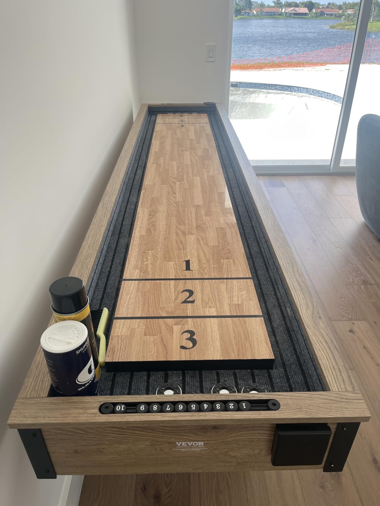 VEVOR 7ft 9ft 12ft Shuffleboard Table 2 in 1 Shuffleboard and Bowling Combo Set, Shuffle Board with Scratch-Resistant Playfield, Pucks, Bowling Set, Wax, Brush for Family Game Rooms customer photo 2