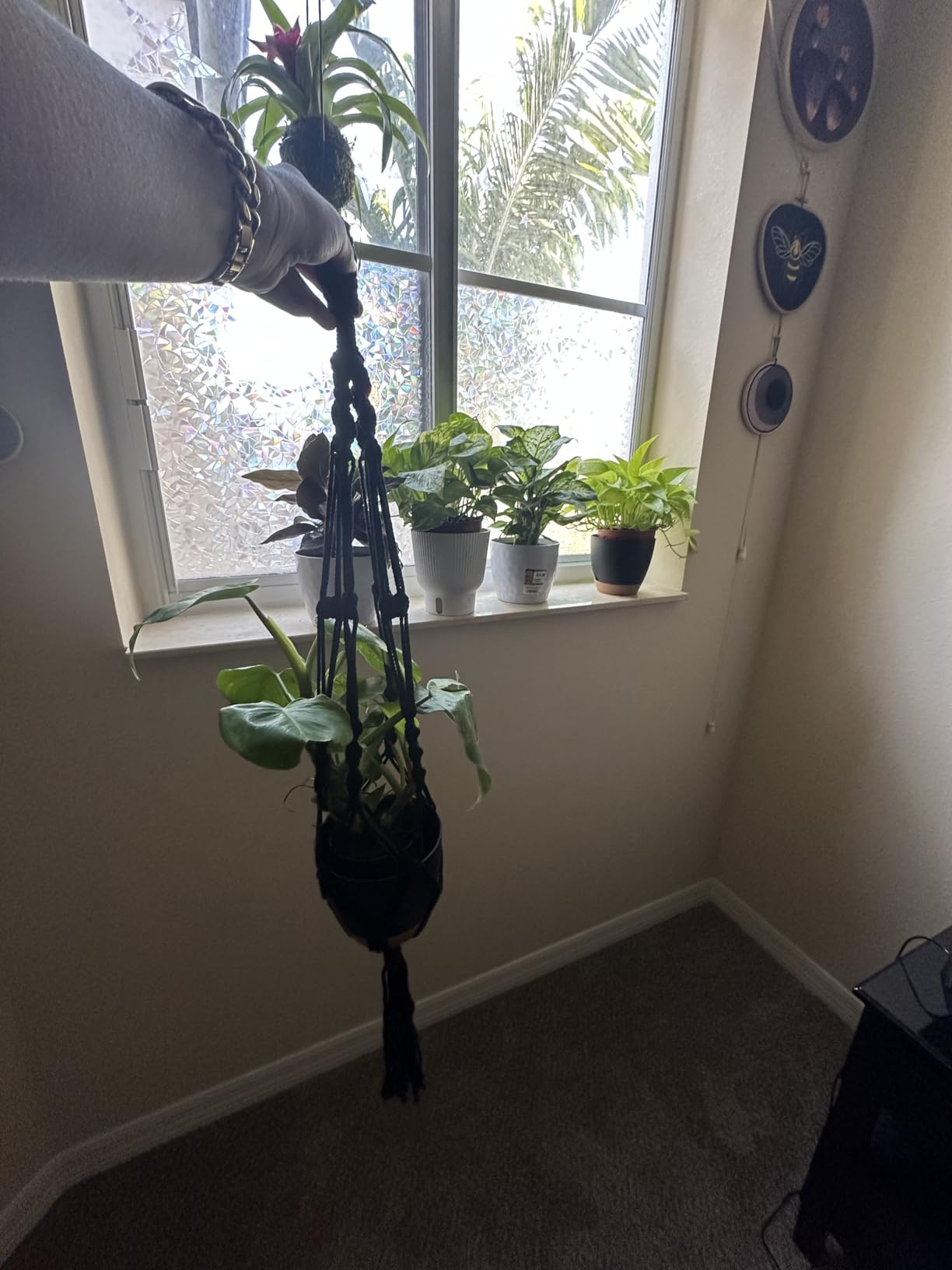 Mkono 3 Pack Macrame Plant Hanger, Hanging Planters for Indoor Plants Black | 3 Sizes (41