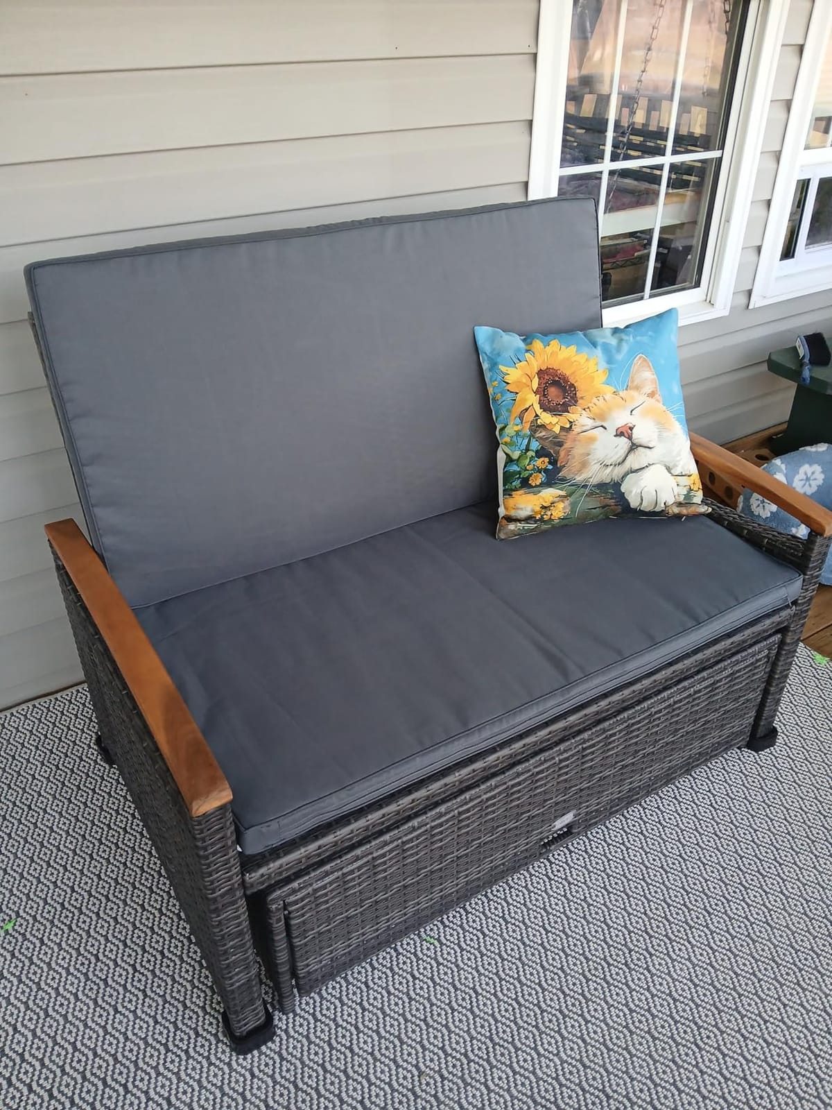 Moccha Outdoor Wicker Daybed, Patio Rattan Loveseat Sofa w/ 4-Level Adjustable Backrest, Folding Panels, Storage Ottoman & Cushions, Lounge Furniture Set for Poolside Backyard Porch (Beige) customer photo 1