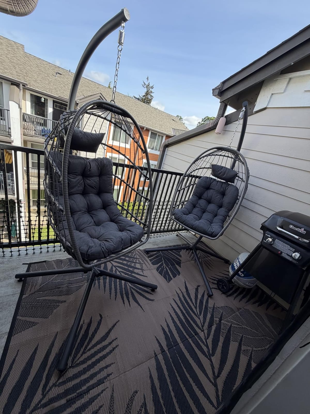 Egg Chair Outdoor with Stand, Indoor Wicker Hanging Egg Swing, Grey | Patio Swinging Chair with Thick Cushion, Egg Shaped Swing for Bedroom Porch Balcony customer photo 1