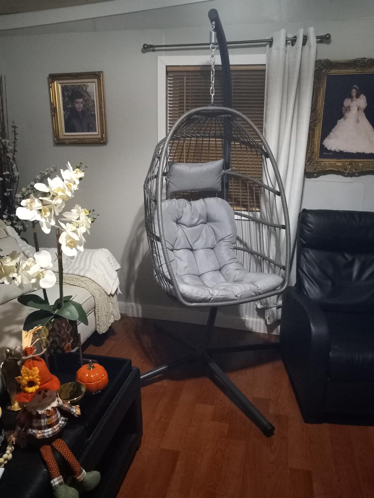 LEYCAY Hanging Egg Chair with Stand, Outdoor Indoor Egg Swing - Dark Grey | Wicker Patio Swinging Chair with Cushion, Comfy Egg Shaped Chair for Bedroom Porch Balcony, Hammock Chairs 350 LBS Capacity customer photo 1