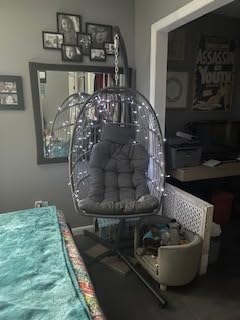LEYCAY Hanging Egg Chair with Stand, Outdoor Indoor Egg Swing - Dark Grey | Wicker Patio Swinging Chair with Cushion, Comfy Egg Shaped Chair for Bedroom Porch Balcony, Hammock Chairs 350 LBS Capacity customer photo 2