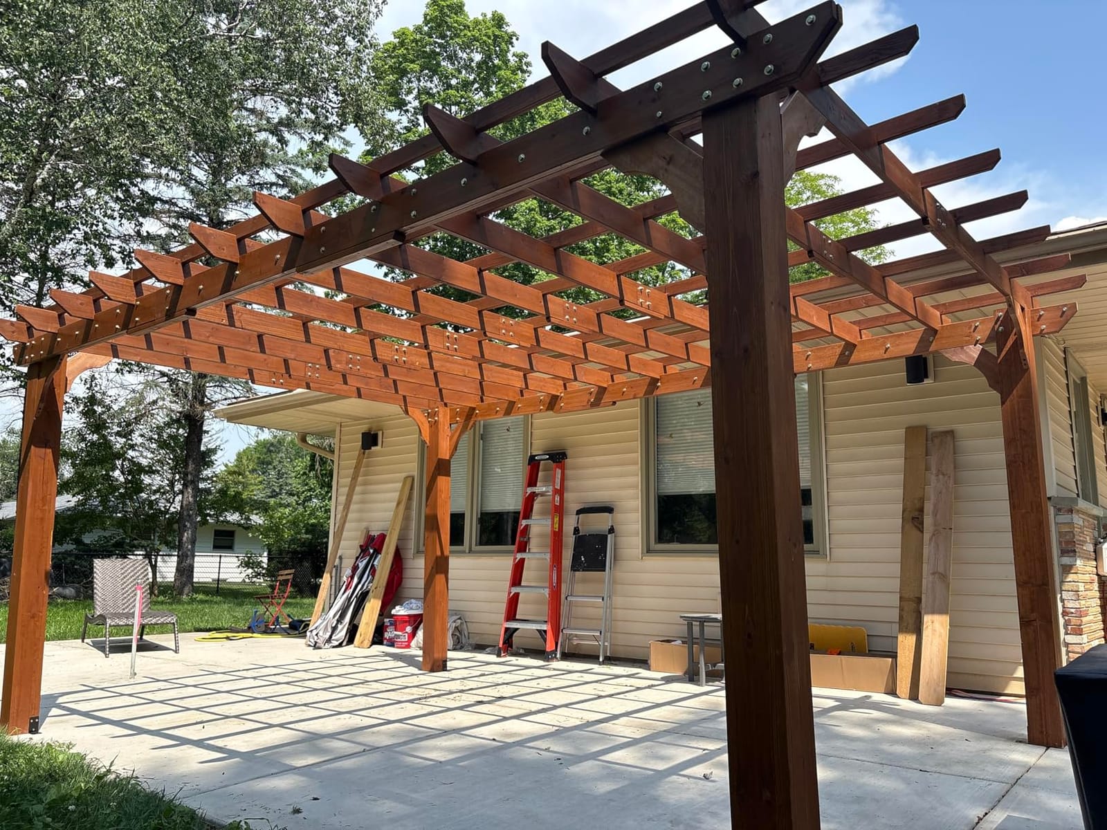 Yardenaler 12 x16 FT Wooden Pergola, Cedar Wood Gazebo with Flat Roof, Outdoor Garden Shelter with Stakes Included, Patio, Deck, Backyard, Lawn customer photo 1