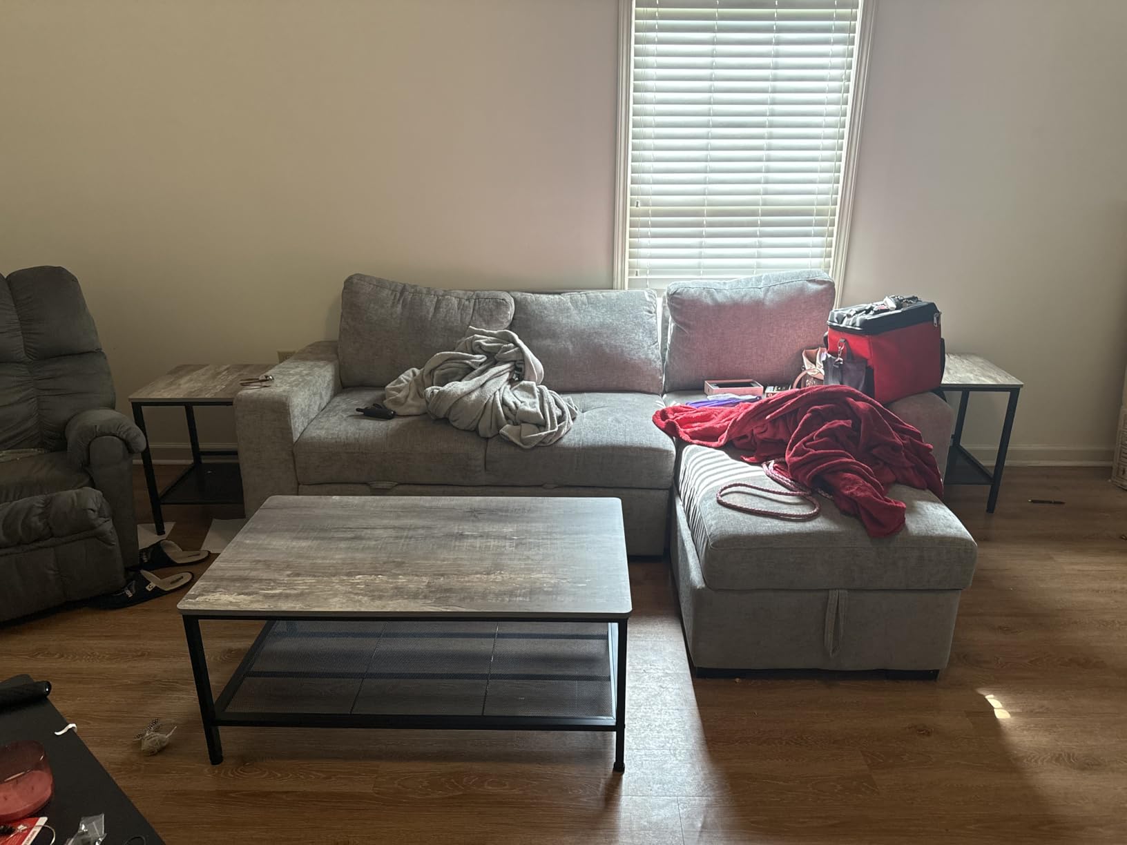 AWQM Coffee Table Set of 3, Coffee Table with 2 Square End Side Tables | Modern Living Room Table Set with Metal Frame, Gray customer photo 2