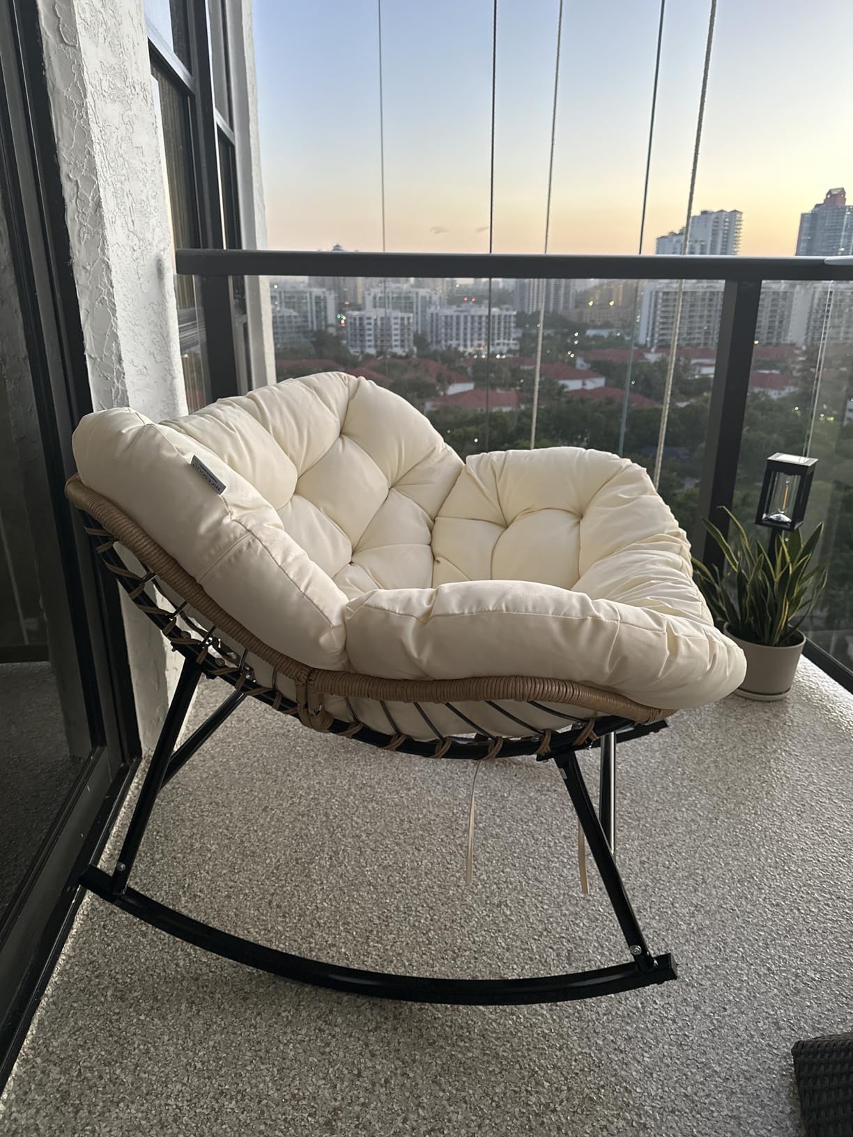 RADIATA Outdoor Papasan Rocking Chair with Cushion, Oversized Patio Lounge Rocker, All Weather PE Wicker Comfy Egg Rocking Chairs, 450 lbs Heavy Duty Recliner Glider for Balcony, Porch, Garden, Grey customer photo 1