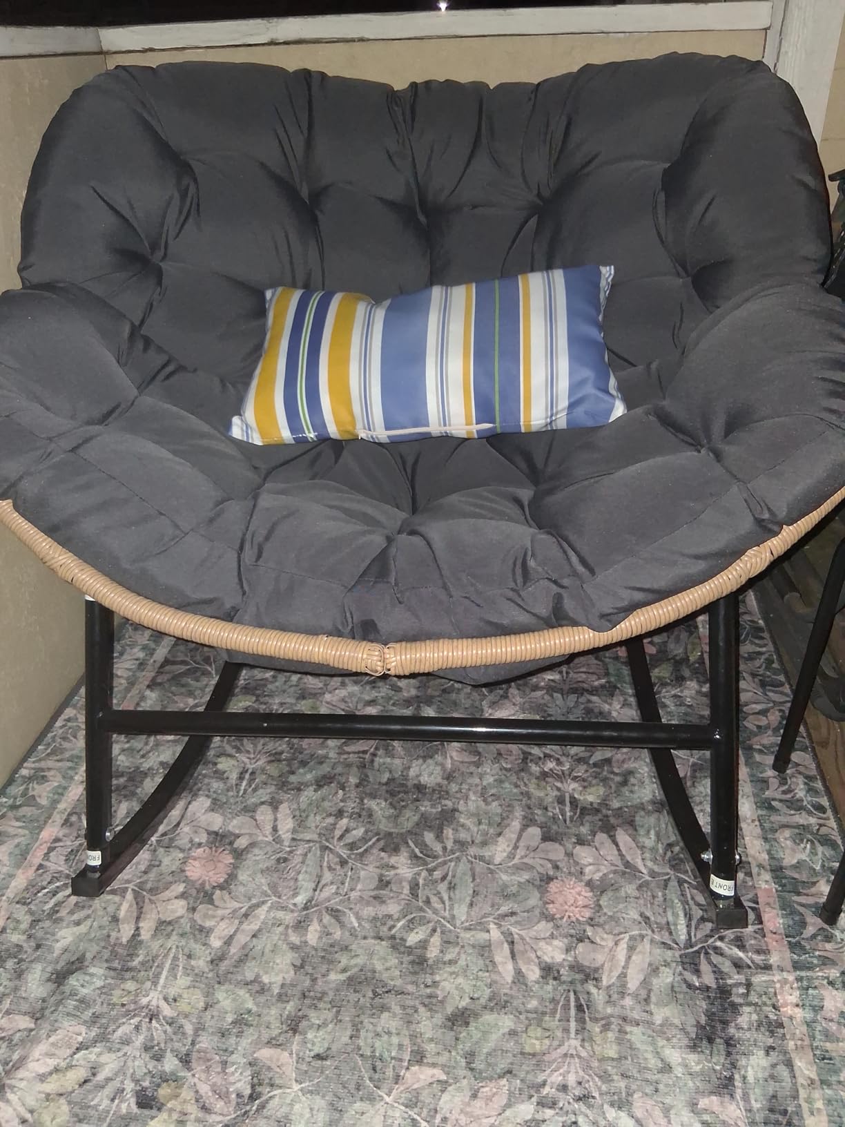 RADIATA Outdoor Papasan Rocking Chair with Cushion, Oversized Patio Lounge Rocker, All Weather PE Wicker Comfy Egg Rocking Chairs, 450 lbs Heavy Duty Recliner Glider for Balcony, Porch, Garden, Grey customer photo 2