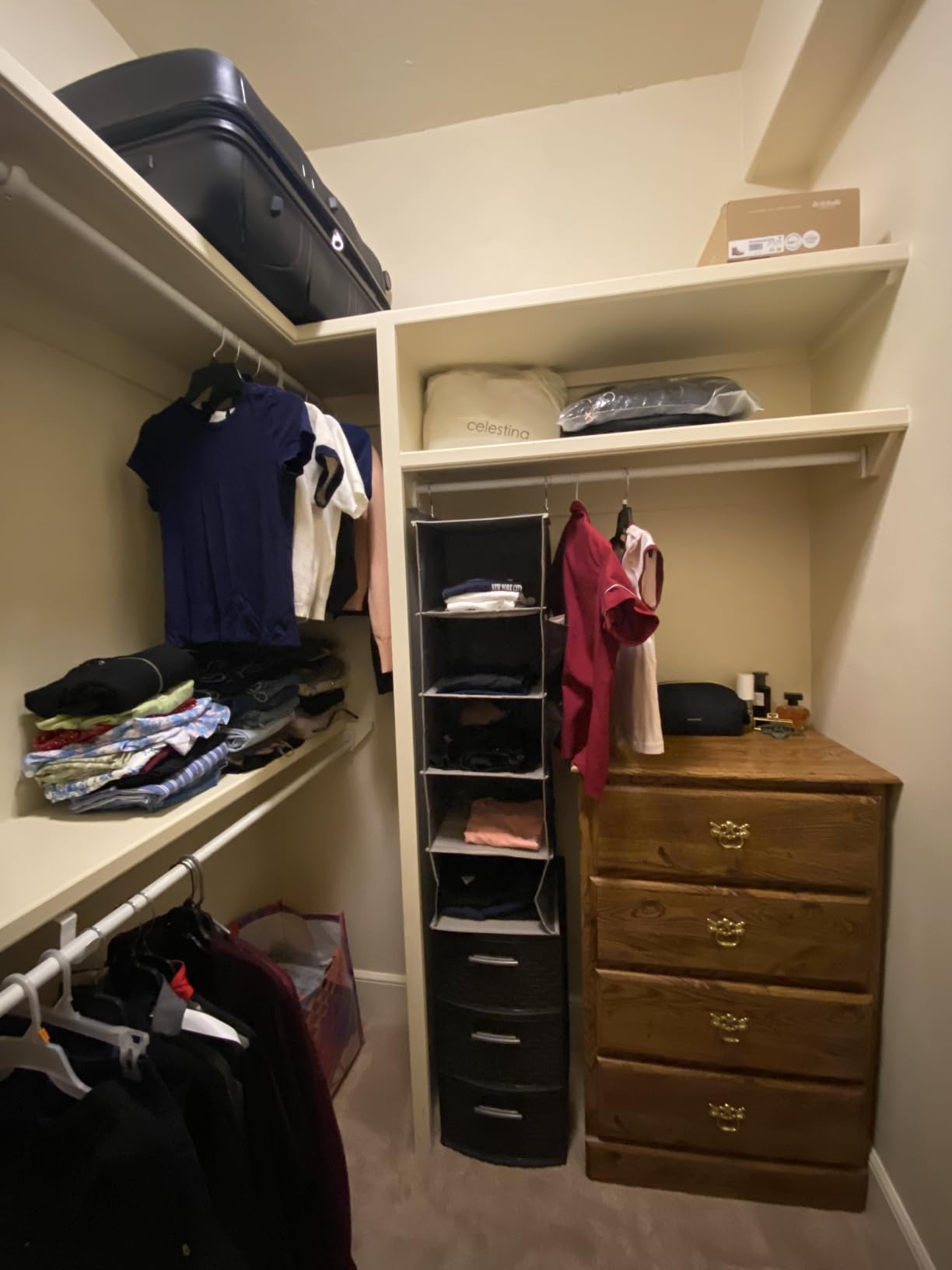 BOOMIBOO Hanging Closet Organize and Shelves, 5-Hanging Shelf with 2 Side Pockets, Storage Foldable (Grey) customer photo 1
