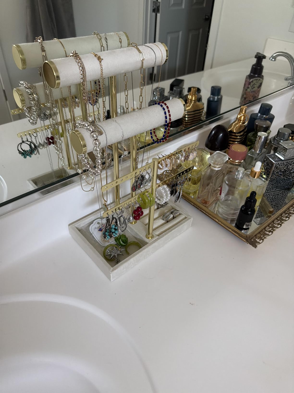bussdis 3 Tier Bracelet Holder Display - Detachable T Bar Beige Velvet Bracelet Holder, Jewelry Holder Organizer for Bracelet, Necklace, Earrings, Rings customer photo 2