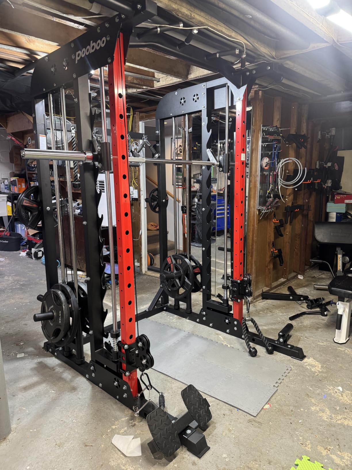Power Cage Smith Machine with 2000LB Squat Rack Cable System | LAT Pulldown and Dual Pulley Cable Crossover with All-in-One Home Gym Machine, Adjustable Stations and Training Attachments customer photo 2