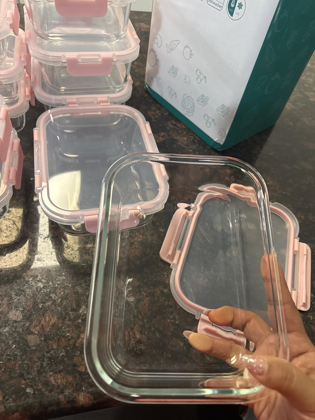HOMBERKING 10 Pack Borosilicate Glass Meal Prep Containers with Locking Lids, Glass Food Storage Containers Set, Airtight Lunch Bento Boxes, BPA-Free & Leak Proof, 36oz & 14oz, Freezer, Oven Safe customer photo 2