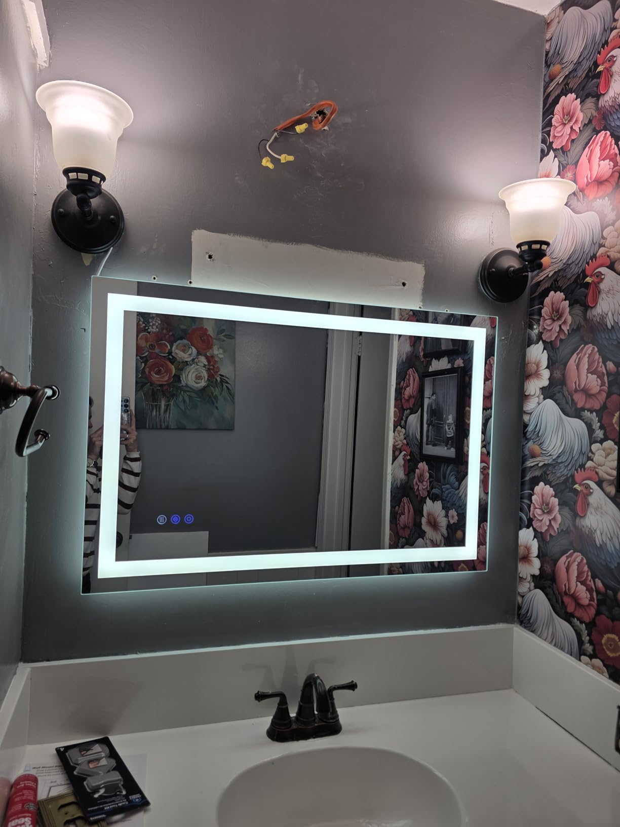 Koonmi 28x20 LED Bathroom Mirror with Light, Anti-Fog, 3 Colors | Backlit + Front Lit, Dimmable Brightness, Shatterproof HD Distortion-Free Tempered Glass, Hardware Included customer photo 2