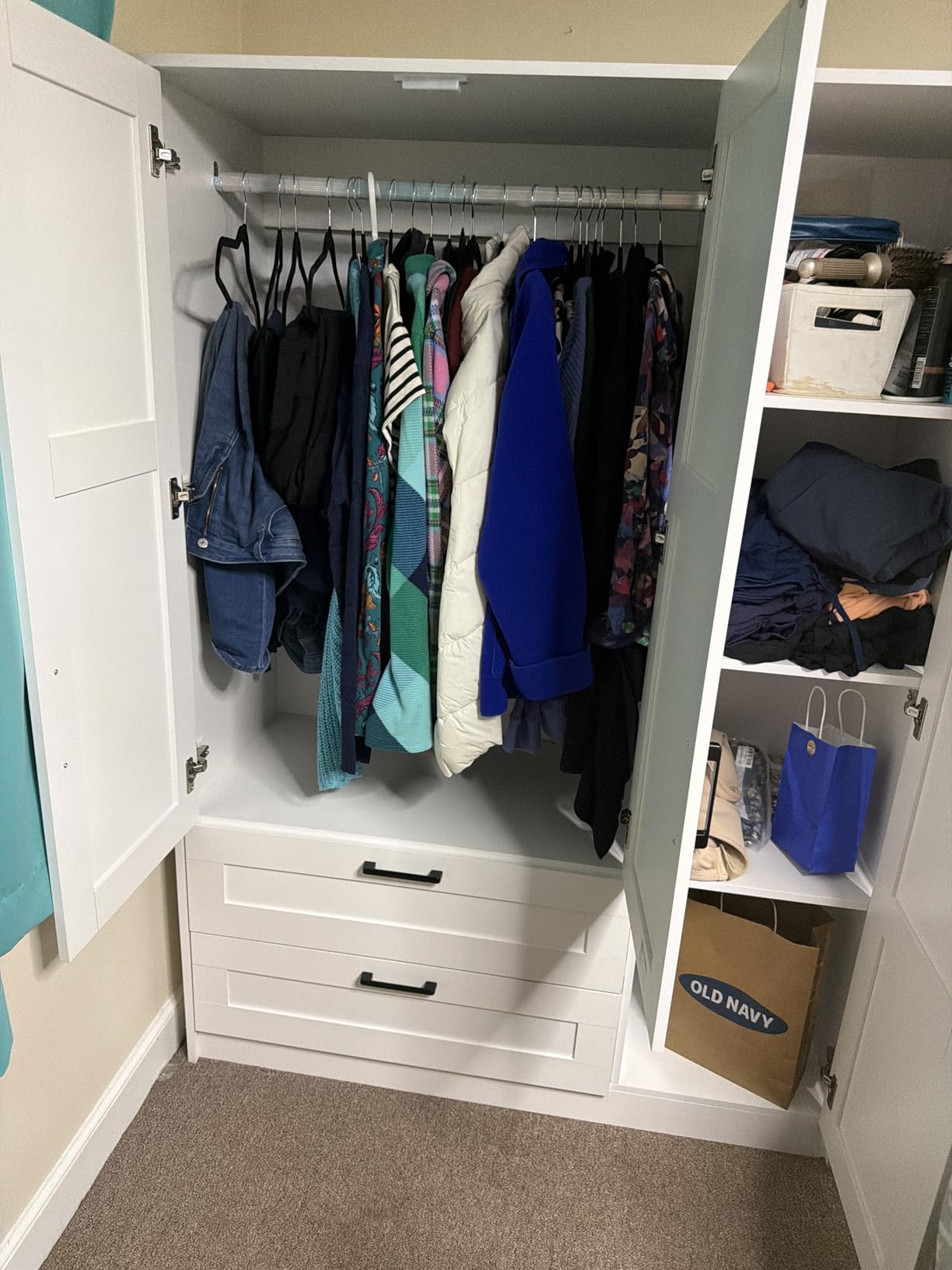 Fenghua Lizhi 3 Doors Wooden Wardrobe Closet Armoire, White Storage Cabinet for Hanging Clothes, Bedroom Large Capacity Freestanding Armoire, Wood Wardrobe Combination with Shelves (2drawer, White) customer photo 2