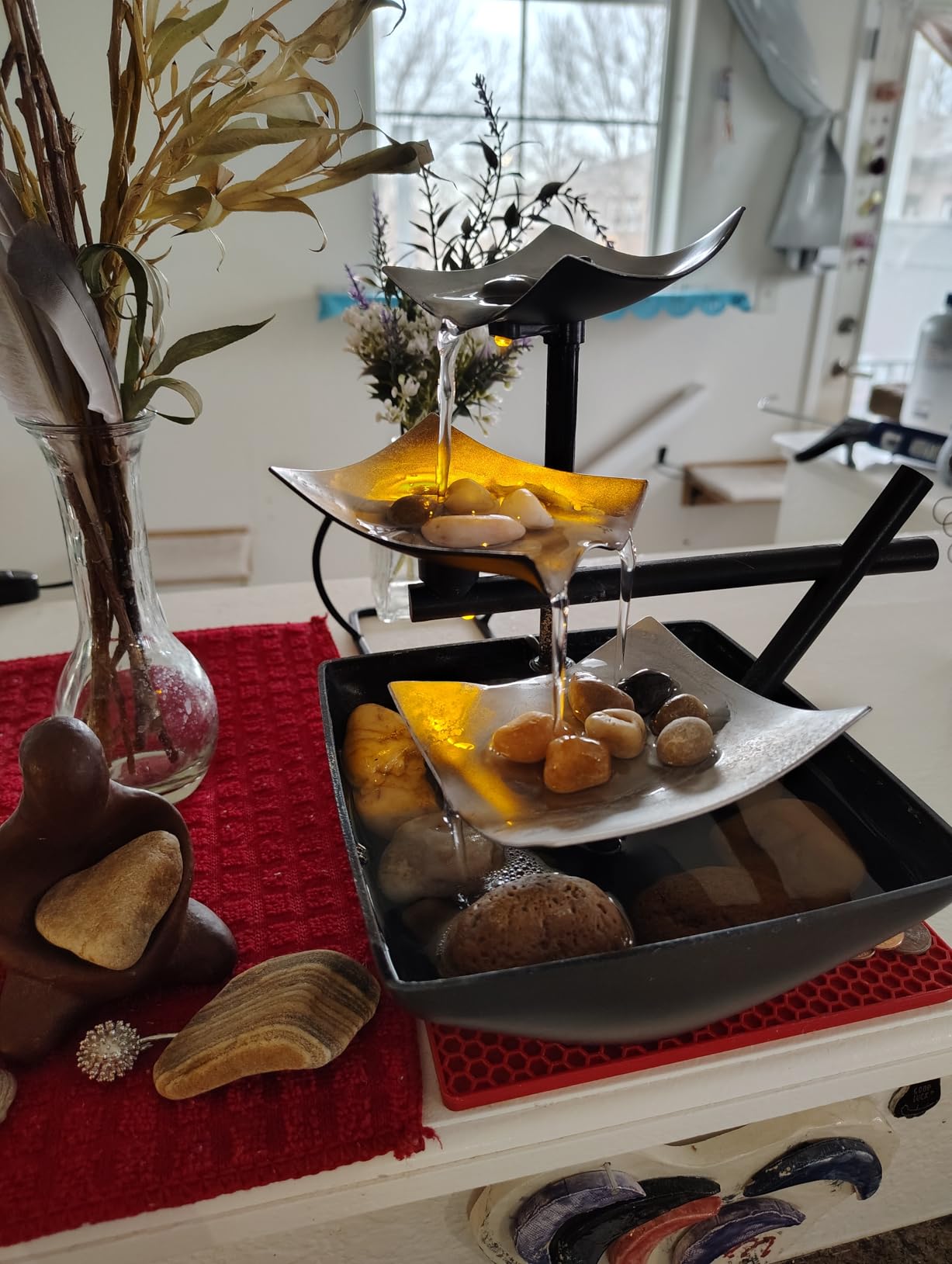 Homedics Tabletop Water Fountain, 3 Tier Indoor Waterfall Fountain with Natural River Rocks, Quiet Pump for Relaxation, Zen Home & Office Desk Decor, AA Battery Powered customer photo 1