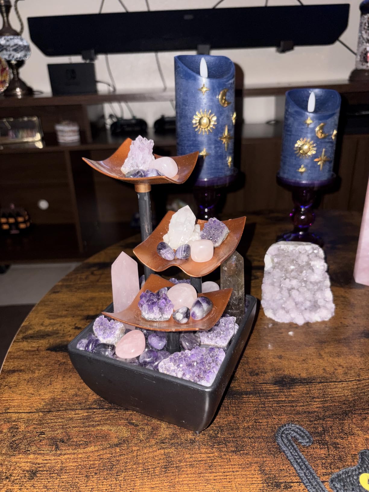 Homedics Tabletop Water Fountain, 3 Tier Indoor Waterfall Fountain with Natural River Rocks, Quiet Pump for Relaxation, Zen Home & Office Desk Decor, AA Battery Powered customer photo 2