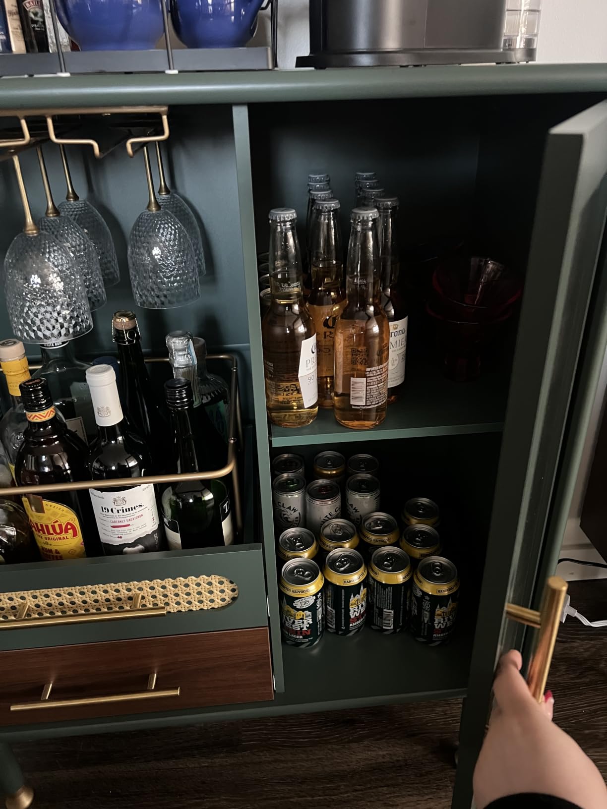 ARTPOWER Modern Coffee Bar Cabinet with Pull-Out Wine Storage, Green | Bar Cart with Wine Glass Rack and Drawers, Liquor Cabinet for Kitchen, Dining Room, Living Room customer photo 1