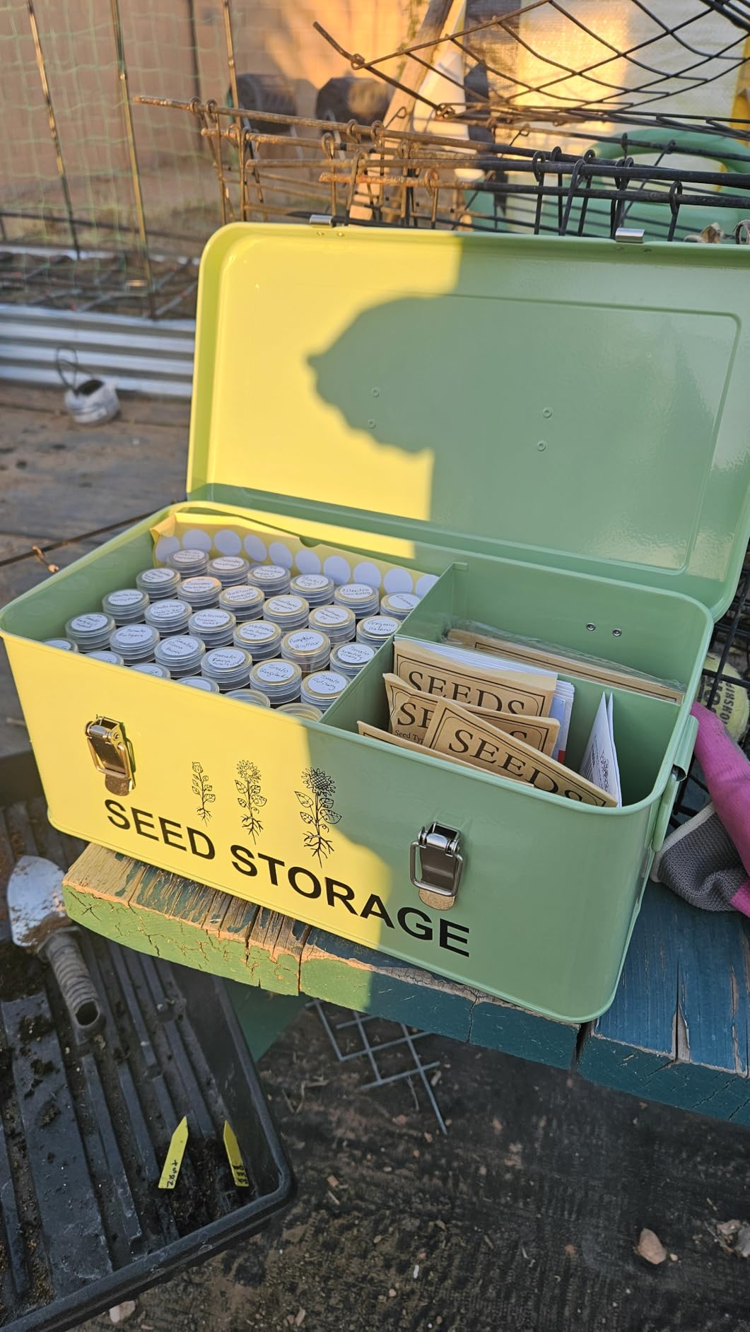 60 Slots Seed Storage Organizer, Metal Seed Box with Lid and Safety Locks | Bamboo, Strong Seal, Completely Blocks Light, 2 compartments, with 60 Seeds Envelopes and 64 Label, Extends Seed Viability customer photo 1