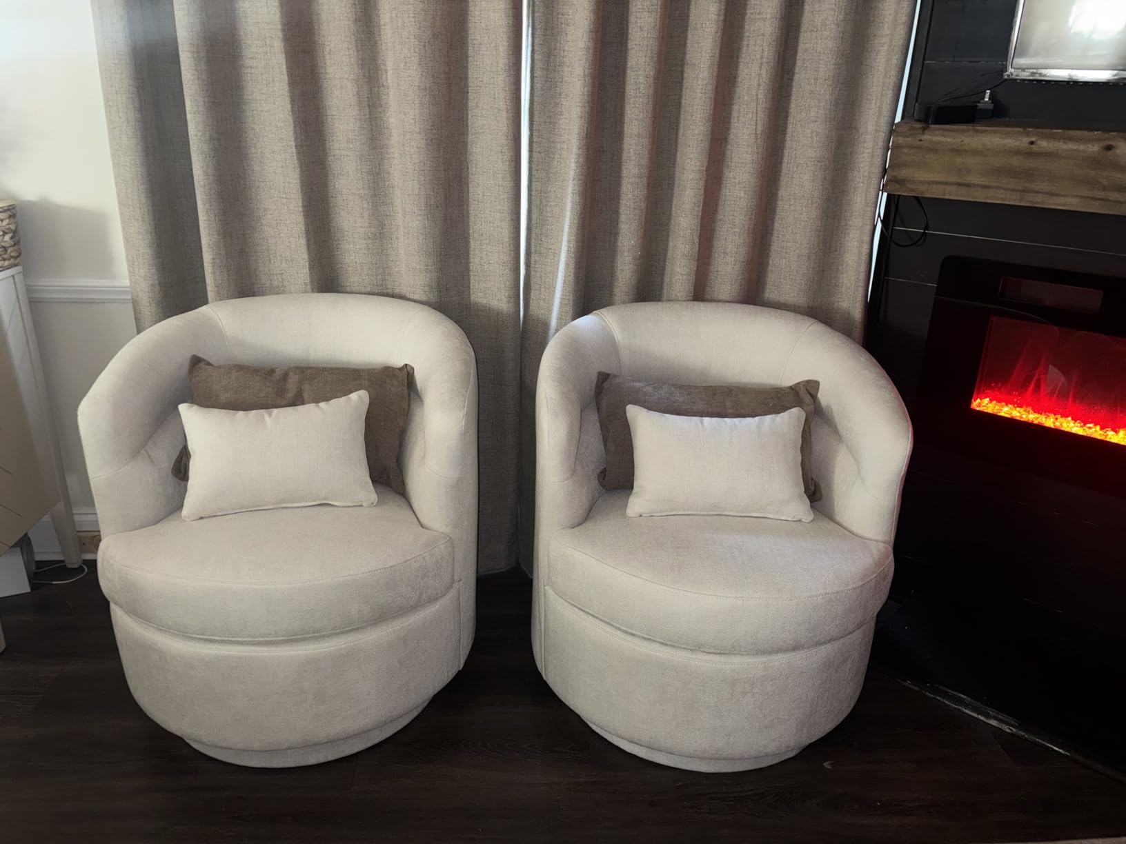 CANMOV Swivel Accent Chair, 360 Degree Round Swivel Barrel Chair with Pillow, Upholstered Comfy Barrel Armchair Single Club Sofa Chair for Living Room,Bedroom, Reading Room, Dark Grey customer photo 2