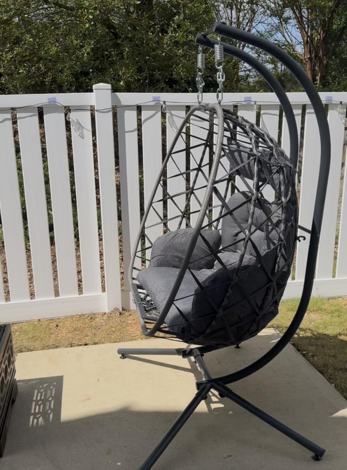 SWITTE Double Egg Swing Chair with Stand, Outdoor Patio 2 Person Hanging Wicker Hammock Chairs with Cushion for Indoor Bedroom, Lawn, Garden-Dark Grey customer photo 1