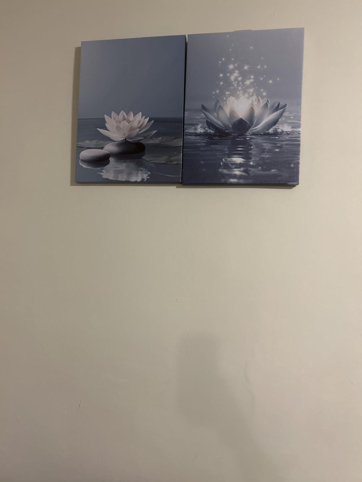 GELDSTEI Calm Zen Botanical Canvas Wall Art, White Lotus Blooming on Stones in Water Aesthetic Pictures, Yoga Spa Meditation Room Decor, Modern Spiritual Poster Prints for Zen Office Framed Set of 3, Each 12x16 Inch customer photo 2