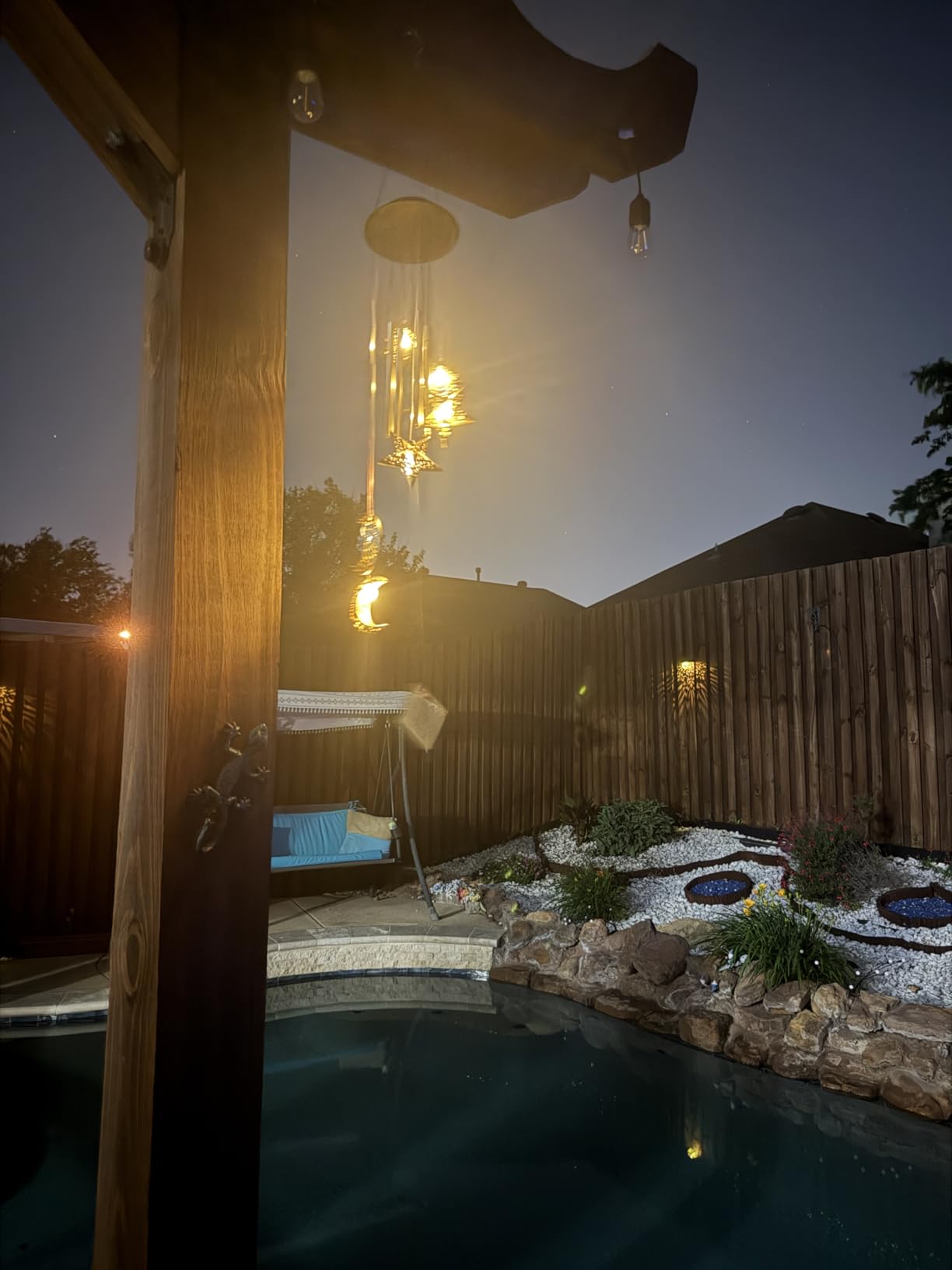 Colingmill Solar Wind Chimes for Outside,Sun Moon Star,Warm Lights | Wind Chimes Lights, Waterproof Hanging Decor for Outdoor Yard Garden, Memorial Gifts for Mom Grandma Wife, Solar Powered LED customer photo 2