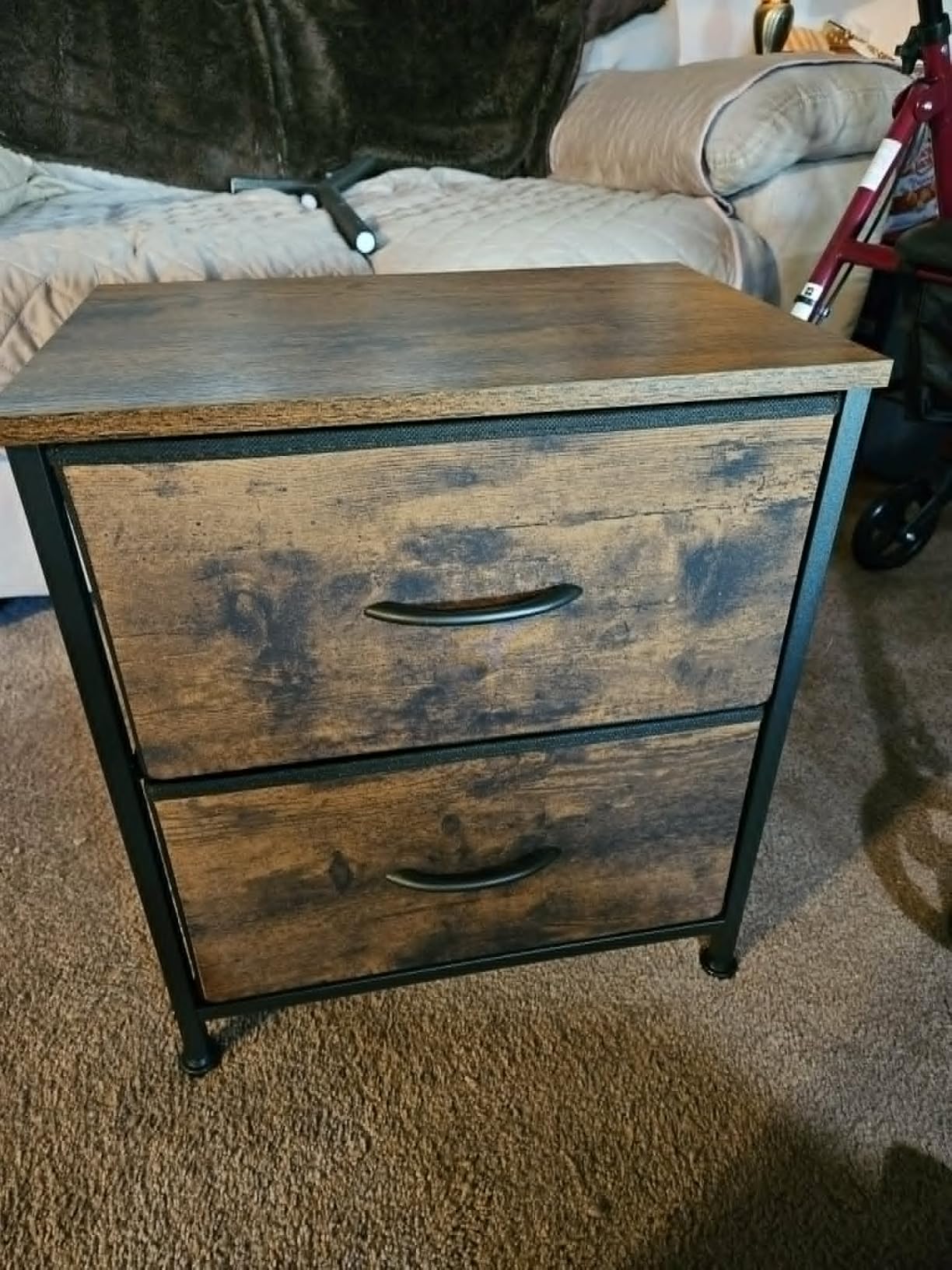 DUMOS Night Stand Small Dresser for Bedroom with 2 Drawers, Bedside Table | Fabric Bedside Storage Furniture, 20 Inch Tall End Side Table for Closet, Bedroom, Classic Black customer photo 2