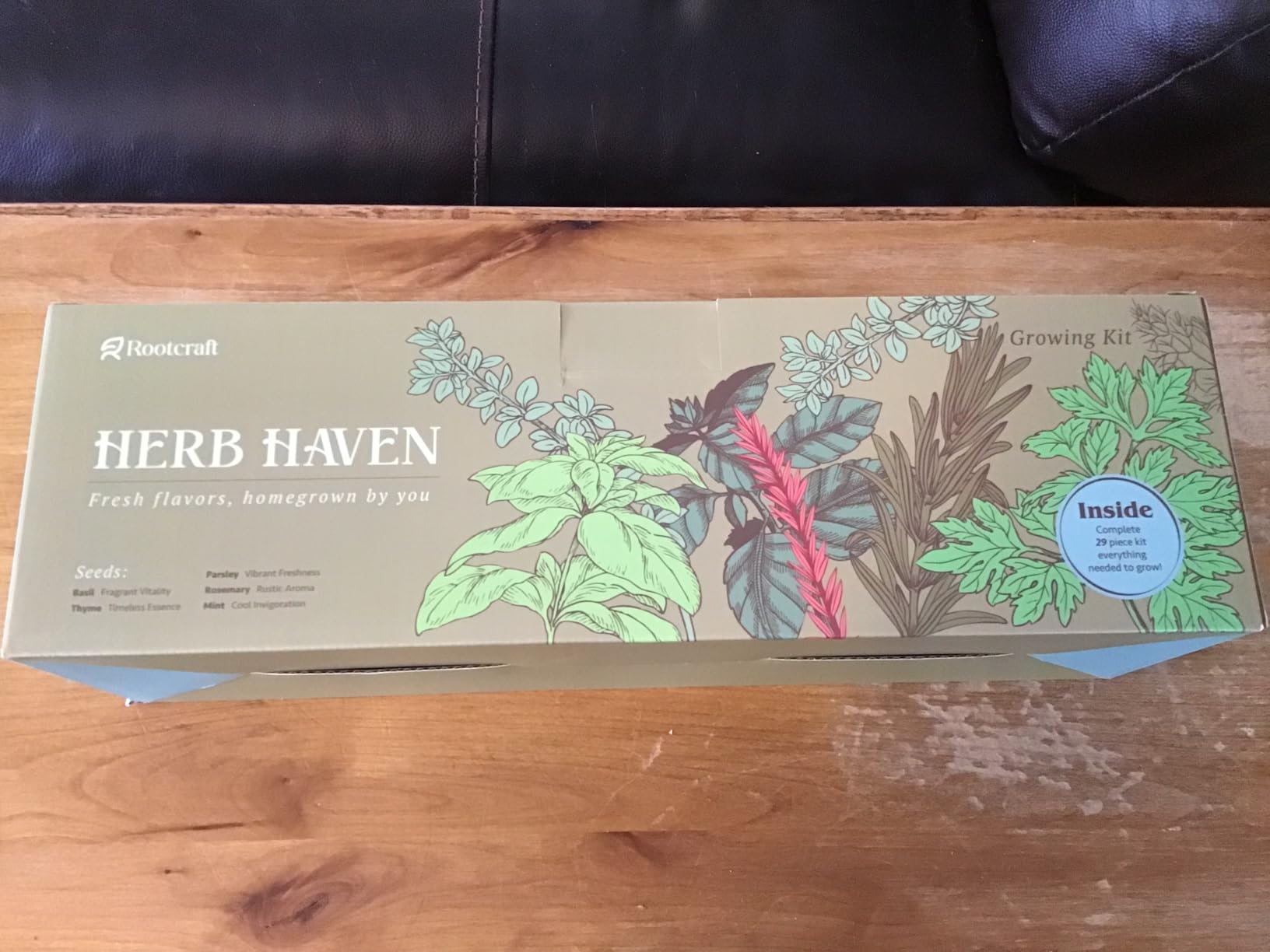 5 Herb Garden Planter Indoor with Wooden Box, Home Kitchen Seed Starter Kit Including Basil, Thyme, Parsley, Rosemary, Mint customer photo 2
