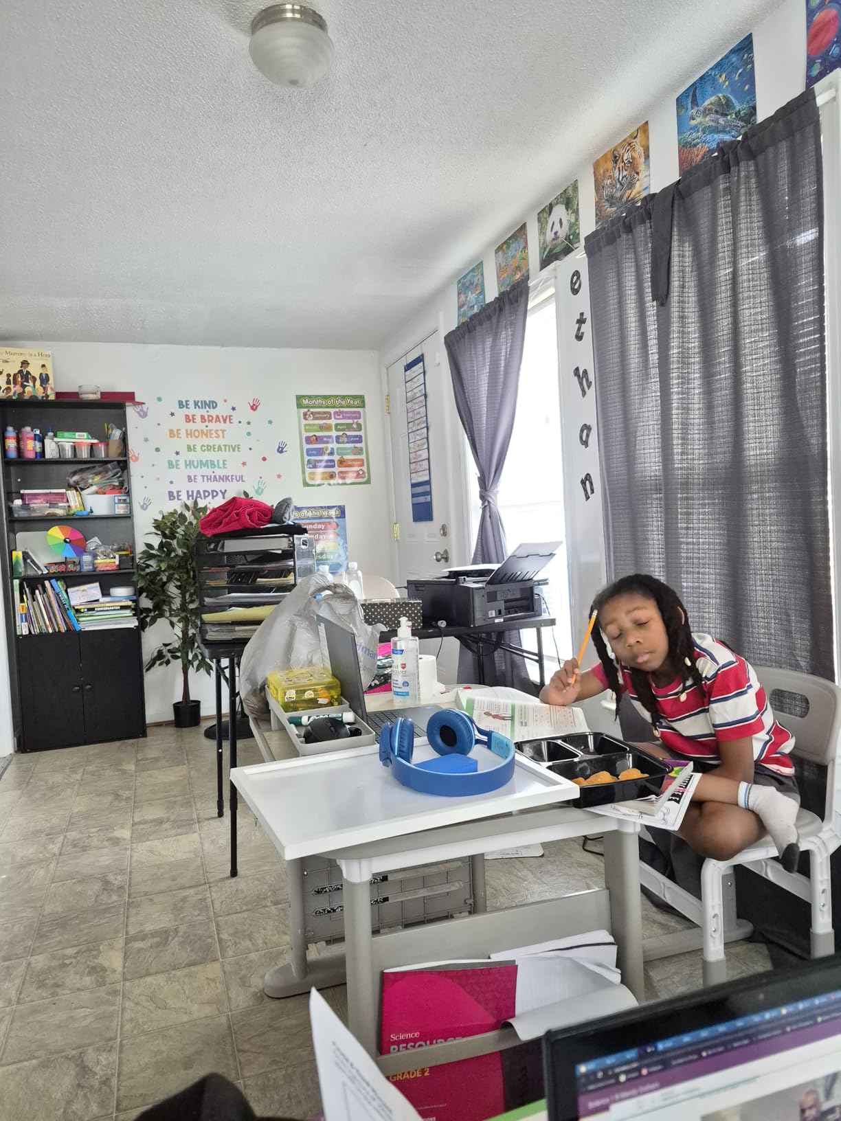 GITAWUSA Kids Desk and Chair Set, Height Adjustable Childrens Study Desk, Graffiti Table for 3-12 Years, Kids Art Table with Side Bookshelf and Storage, Multi-Functional for Bedroom & Study Room(Grey) customer photo 1