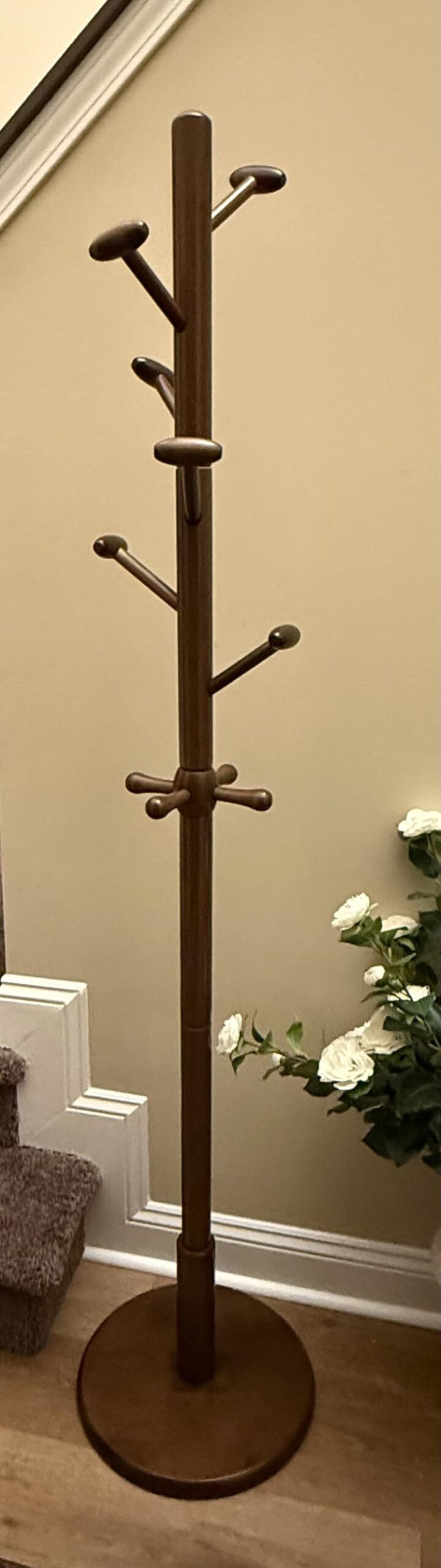 Solid Wooden Coat Rack Stand Freestanding Hall Tree with 10 Hooks, 3 Height Options for Coats, Hats, Handbags, and Scarves, Space Saving Design for Entryway, Office, Bedroom Rubberwood customer photo 1