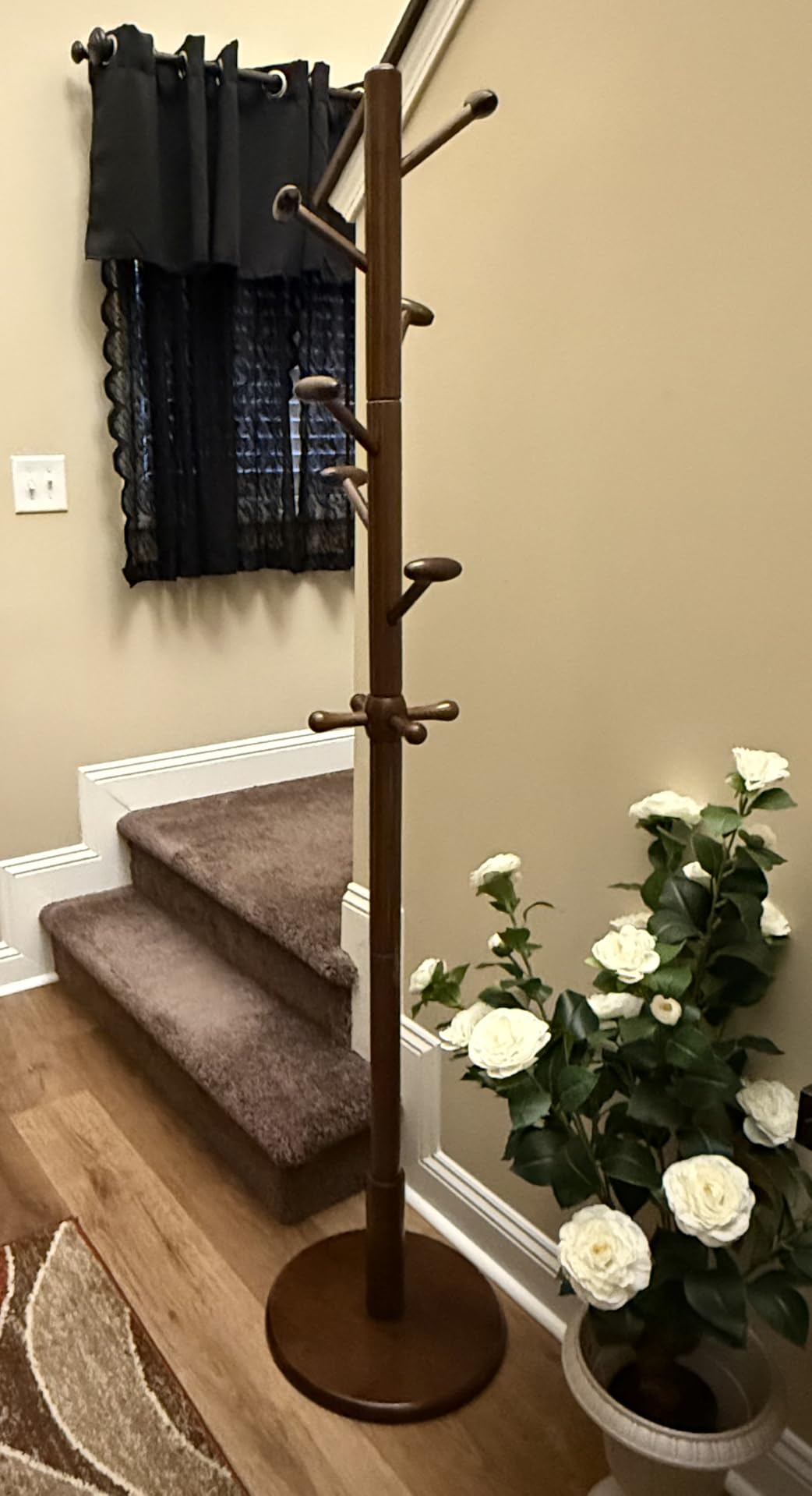 Solid Wooden Coat Rack Stand Freestanding Hall Tree with 10 Hooks, 3 Height Options for Coats, Hats, Handbags, and Scarves, Space Saving Design for Entryway, Office, Bedroom Rubberwood customer photo 2