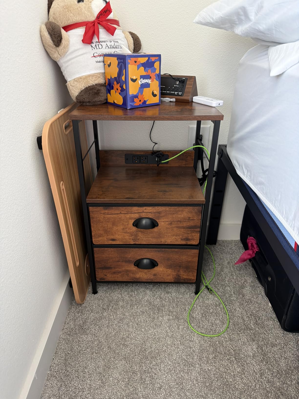 Nightstand with Charging Station for Bedroom, 2 Fabric Drawers, Black Oak | Night Stand with USB Ports & Outlets, Side Table with Storage Shelf & Hooks, Industrial End Table, for Living Room, Dorm customer photo 1