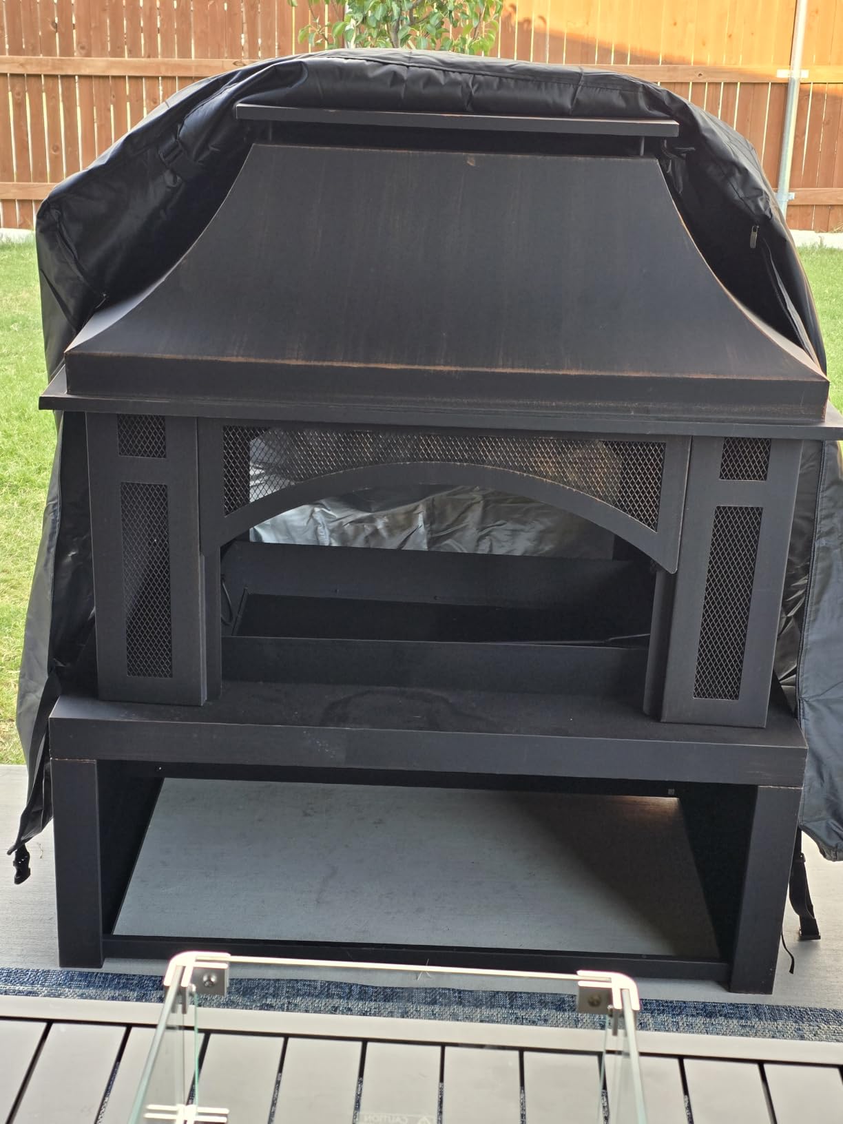 Panovue 39 Inch Fire Pits with Outdoor Chimney and Wood Storage | Large Outdoor Fireplace, Mesh Spark Screen, Fire Poker Included, Built-In Log Storage customer photo 1