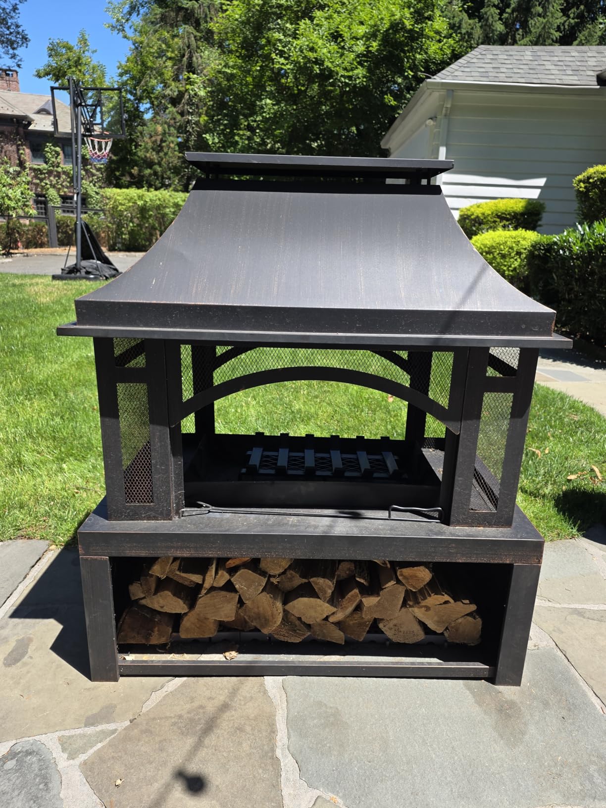 Panovue 39 Inch Fire Pits with Outdoor Chimney and Wood Storage | Large Outdoor Fireplace, Mesh Spark Screen, Fire Poker Included, Built-In Log Storage customer photo 2