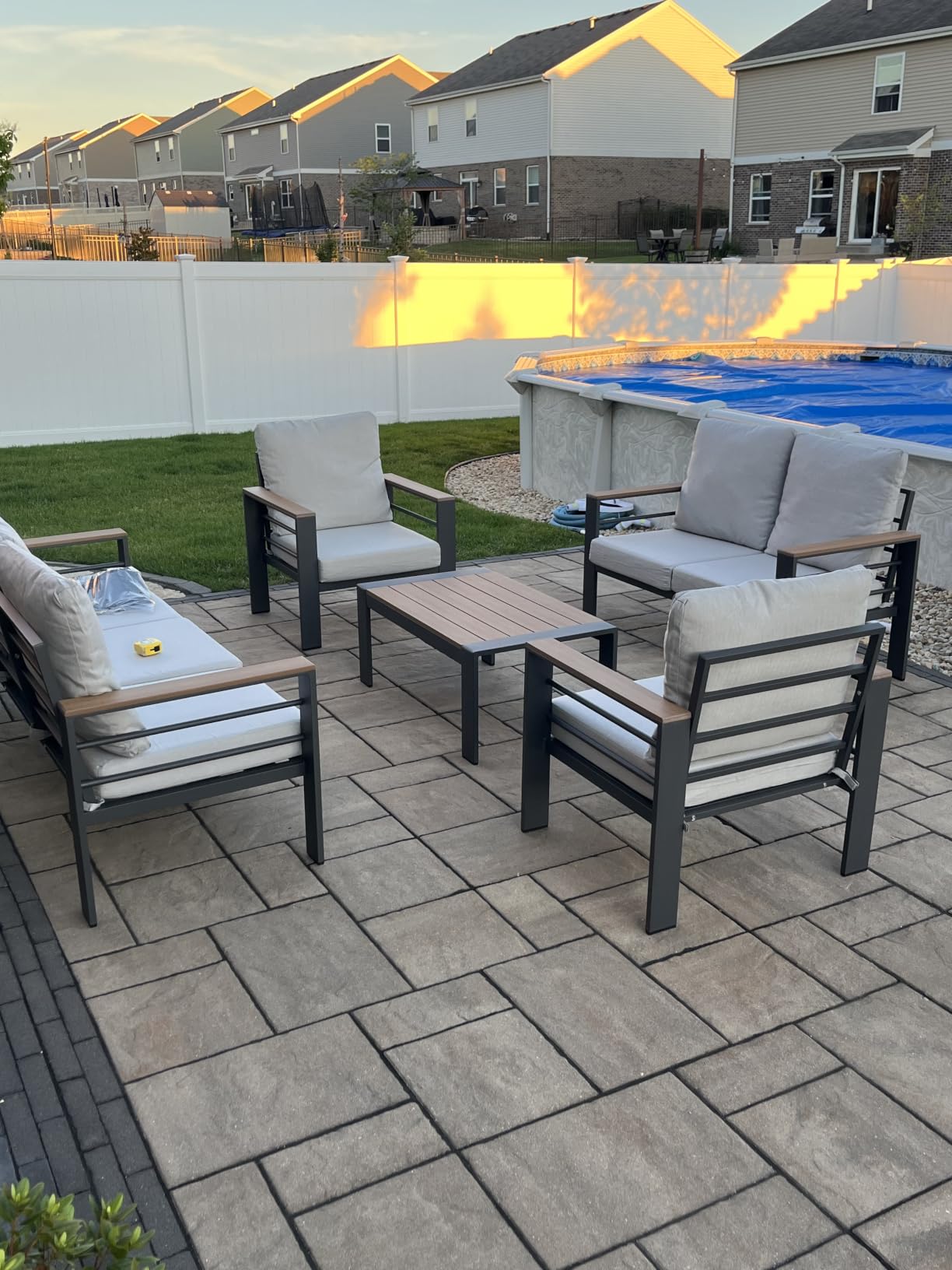 Aoxun Aluminum Patio Furniture Set 7 Seats, Oversized Outdoor Sectional with Washable Thick Cushions, Coffee Table, Patio Conversation Sets for Porch, Balcony, Deck customer photo 1