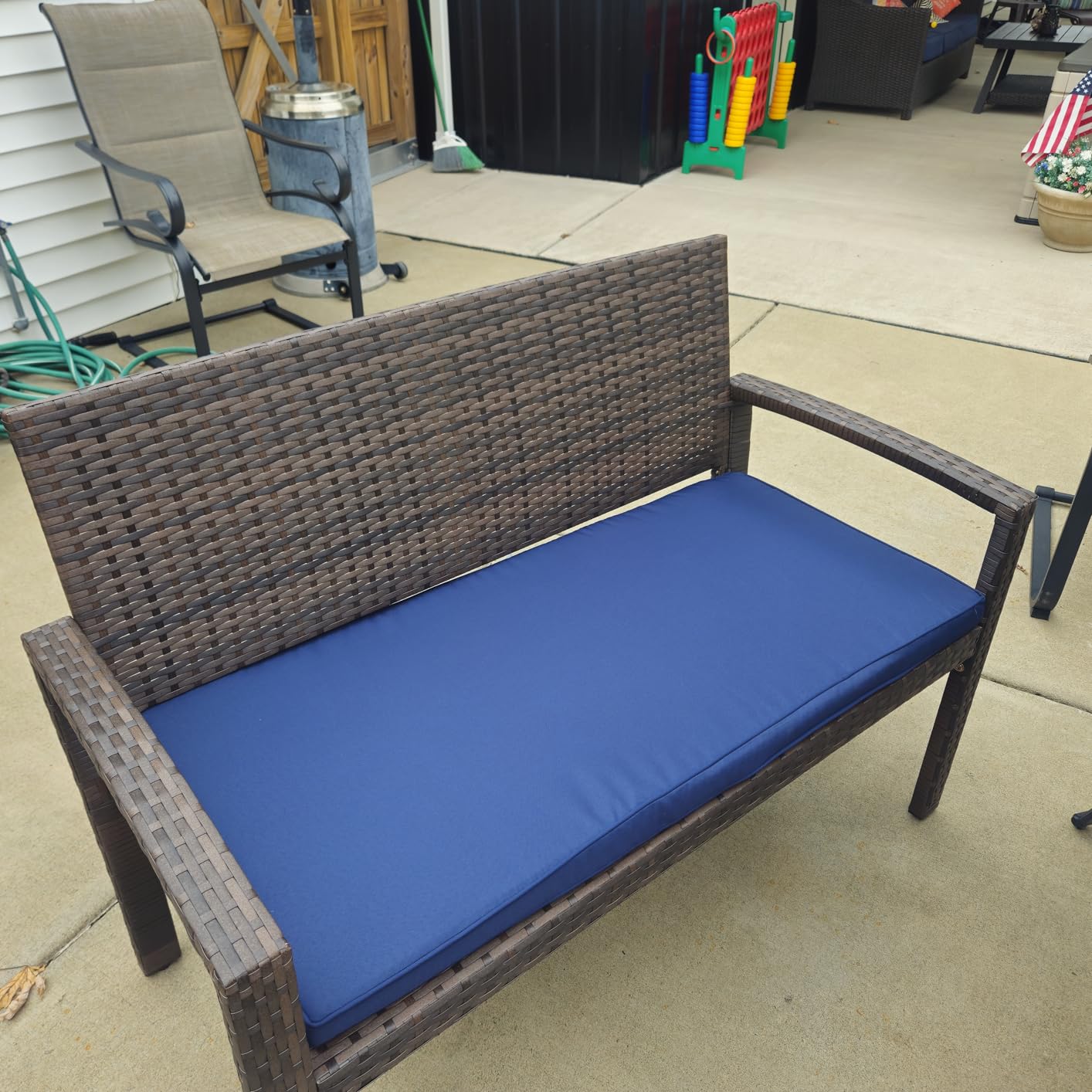Best Choice Products Outdoor Bench 2-Person Wicker Garden Patio Benches Seating Furniture for Backyard, Porch w/Seat Cushion, 700lb Capacity - Cream/Gray customer photo 2