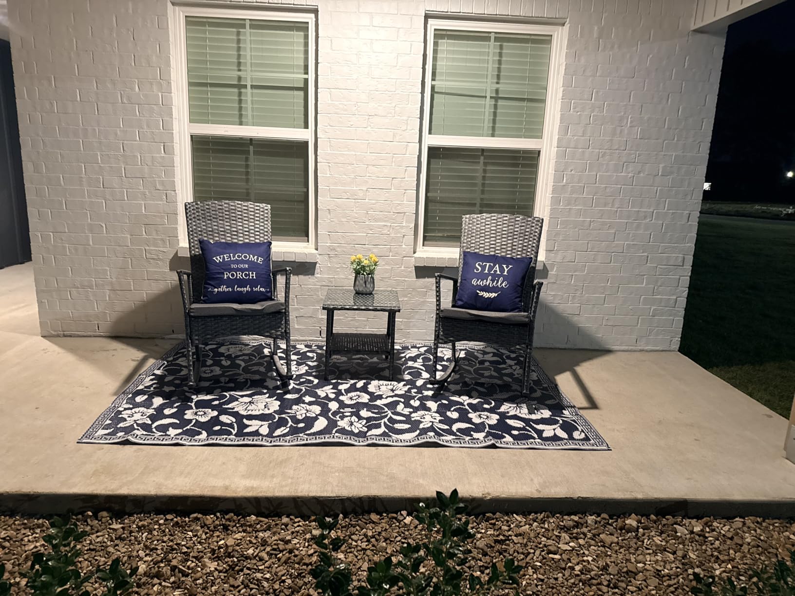 Oasishine Outdoor Rocking Chair 3 Pieces High-Backed Rocking Chair Patio Rocking Chairs Outdoor Table, Khaki customer photo 1